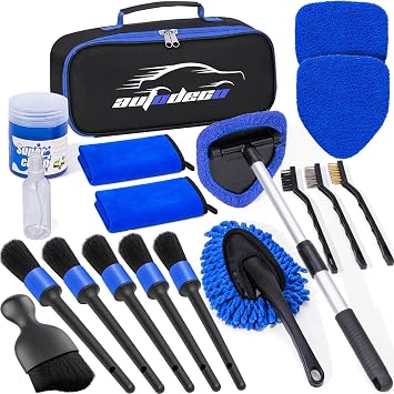 Windshield Cleaner Tool, 17Pcs Car Interior Detailing Kit, Detailing Brush, Towels, Duster, Car Cleaning Kit Interior for RVs, Truck, Trailer Blue
