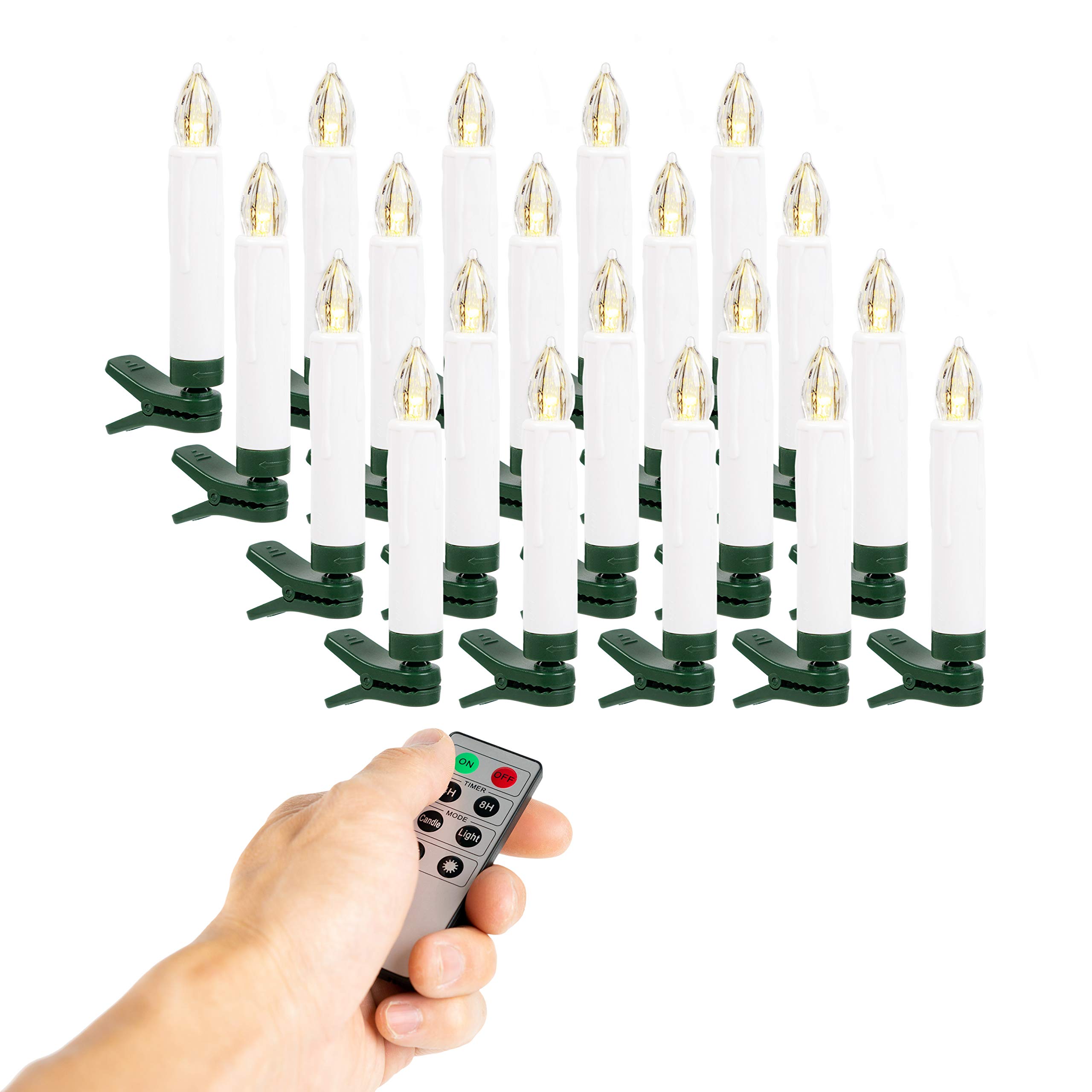 WYZworks20 3.5" LED Flameless Flickering Taper Clip-On Battery Operated Candles, Timer Remote Control, Cordless, Drip Effect Christmas Valentine Holiday Accent Decorative Festive Ornaments Wreath