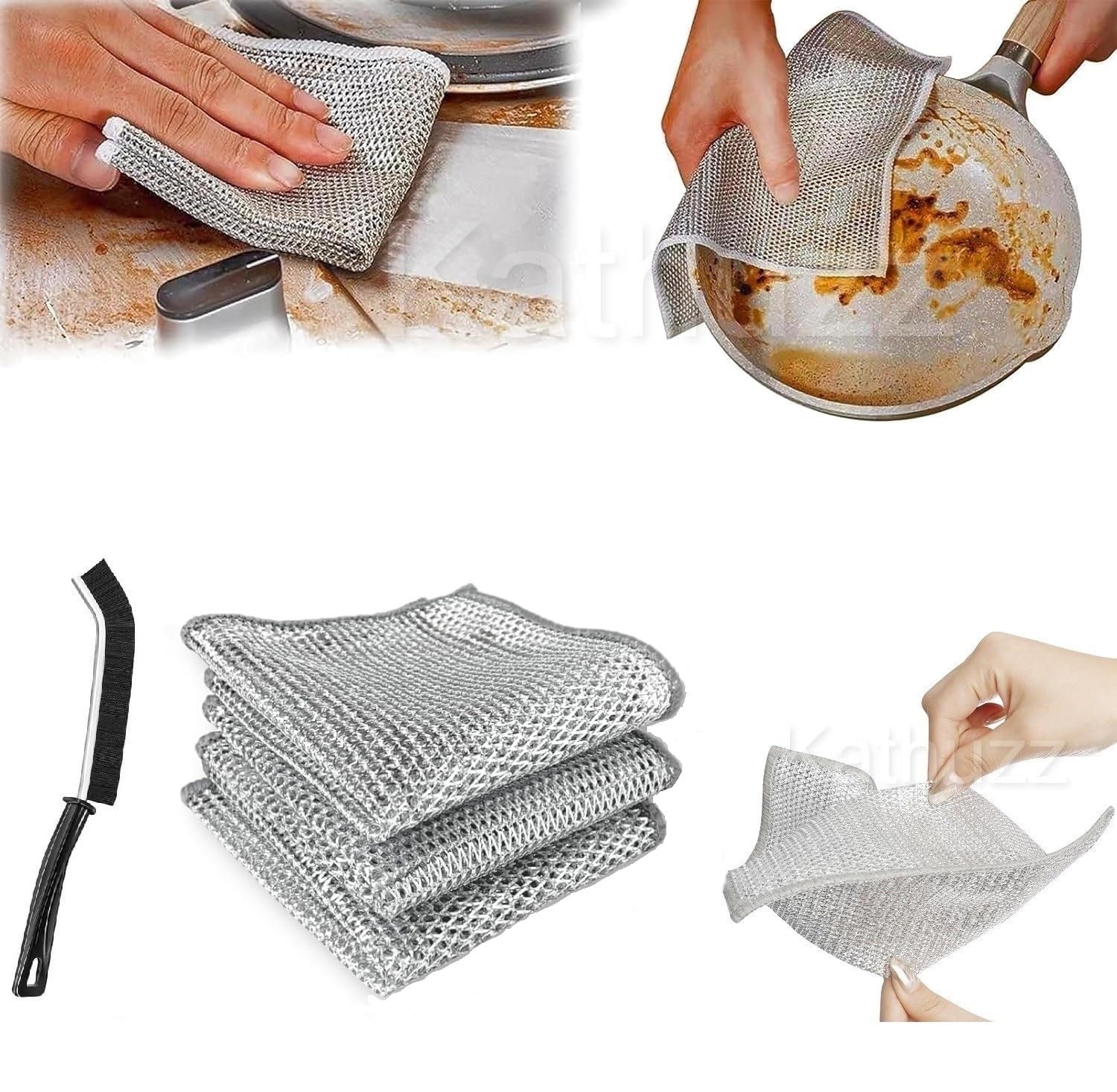 Kathuzz Two Layer Non Scratch Dish Wash Cloth (3 Pack) Mesh Wire Cloth for Kitchen Reusable Non Scratch Wire Dish Cloth Multipurpose Wire Dishwashing Rags for Wet and Dry Cleaning Scrubber Dish Cloth (B0CVQM2BQV) Amazon Price History, Amazon Price Tracker