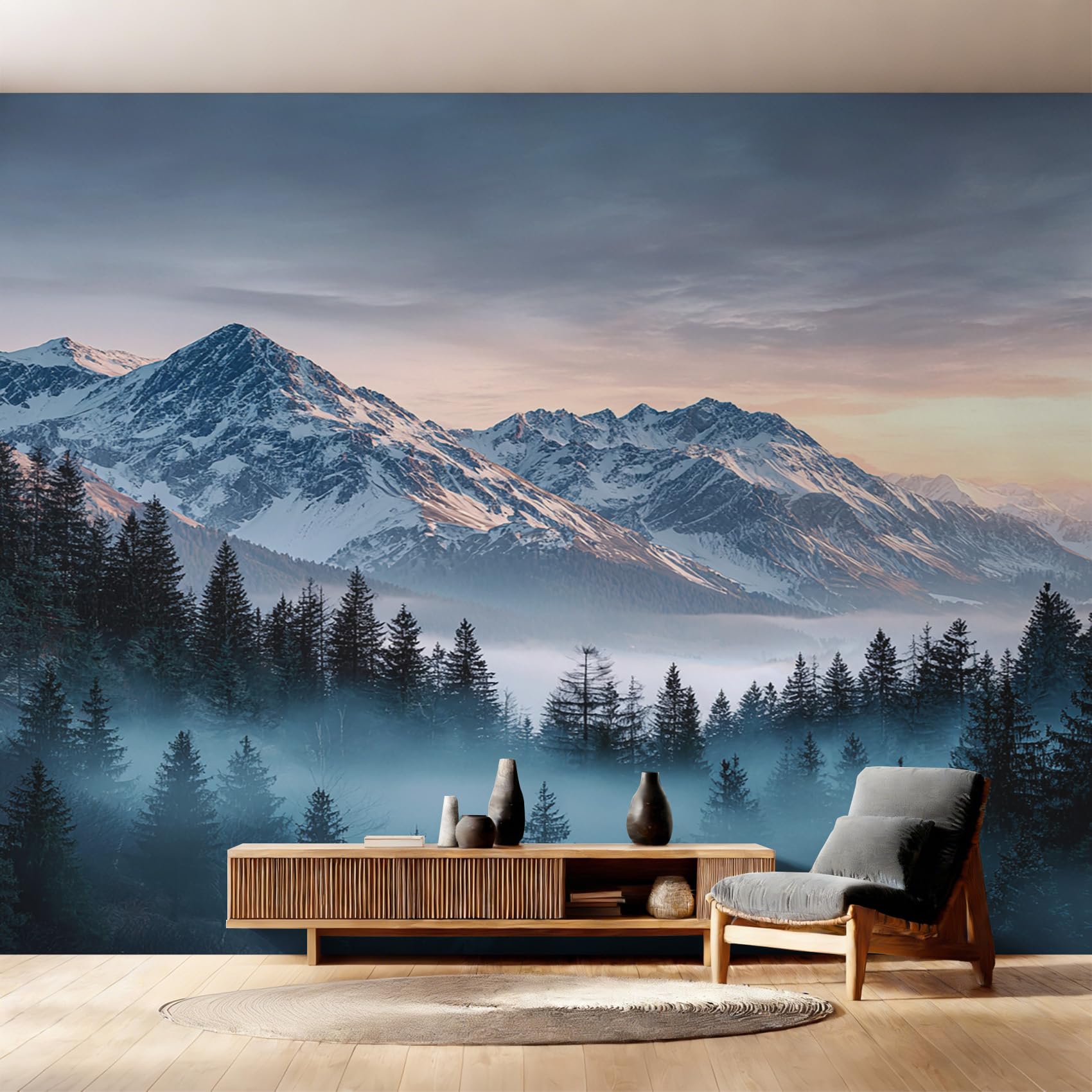 Papier peint panoramique forêt pour salon zen nature 350x256 cm