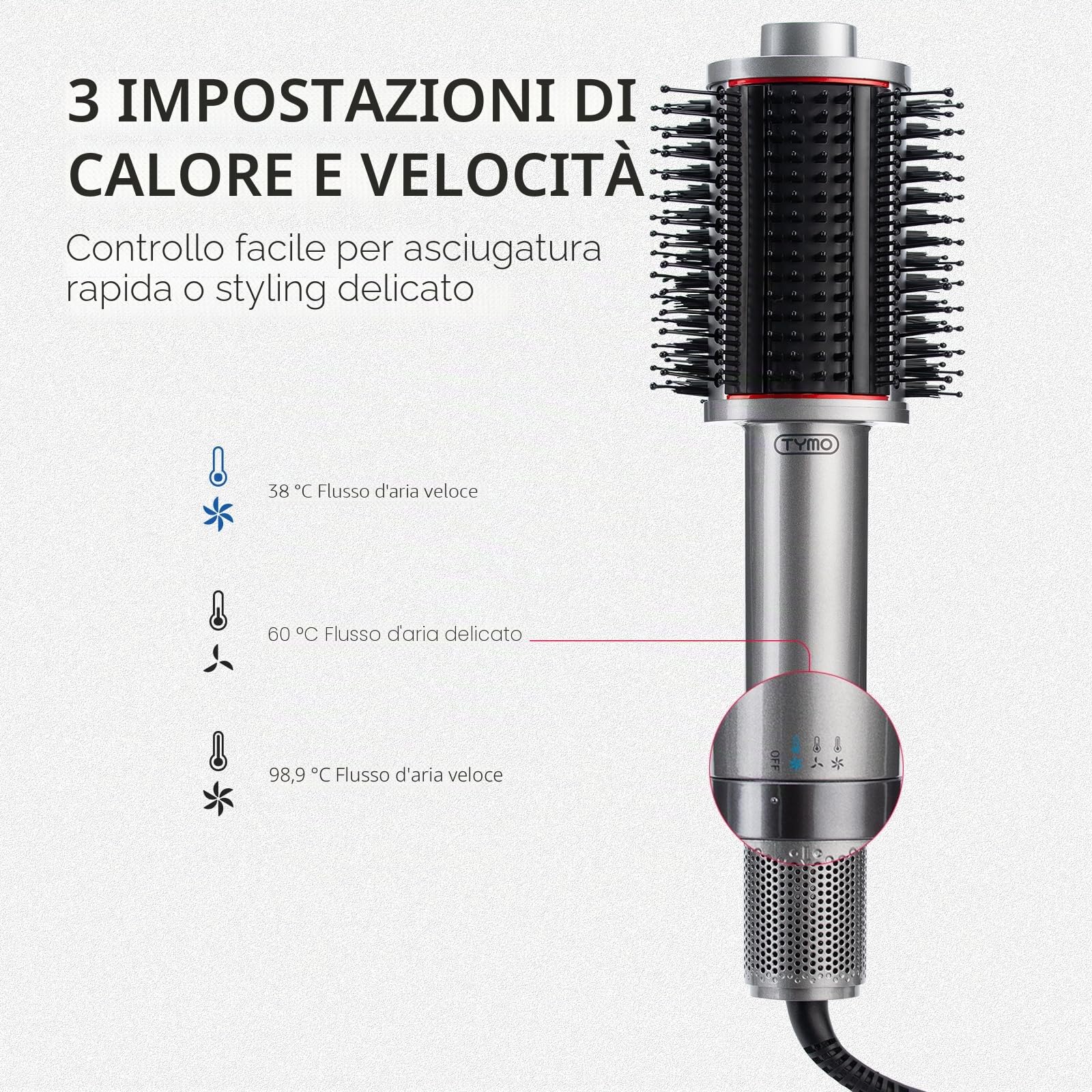 TYMO Spazzola ad aria calda asciugacapelli, spazzola ad aria calda leggera per asciugatura e styling in uno, spazzola volume 5 in 1 con motore turbo, asciugatura rapida e delicata per i capelli