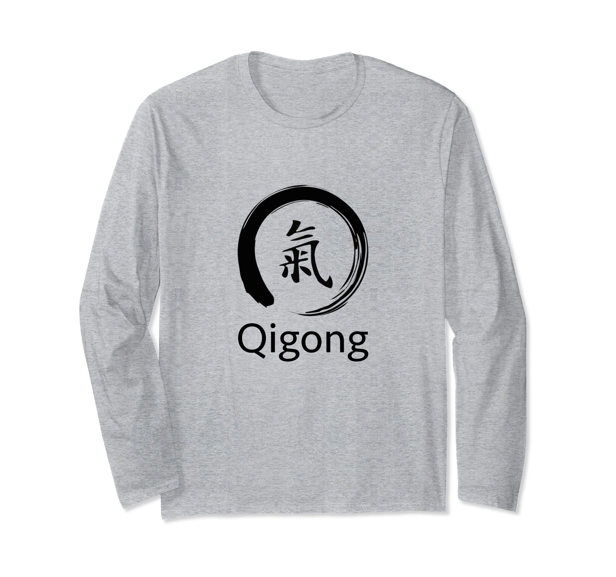 Qigong Beginner / Classic Qigong Calligraphy Qi Kanji Design Long Sleeve T-Shirt, Grey