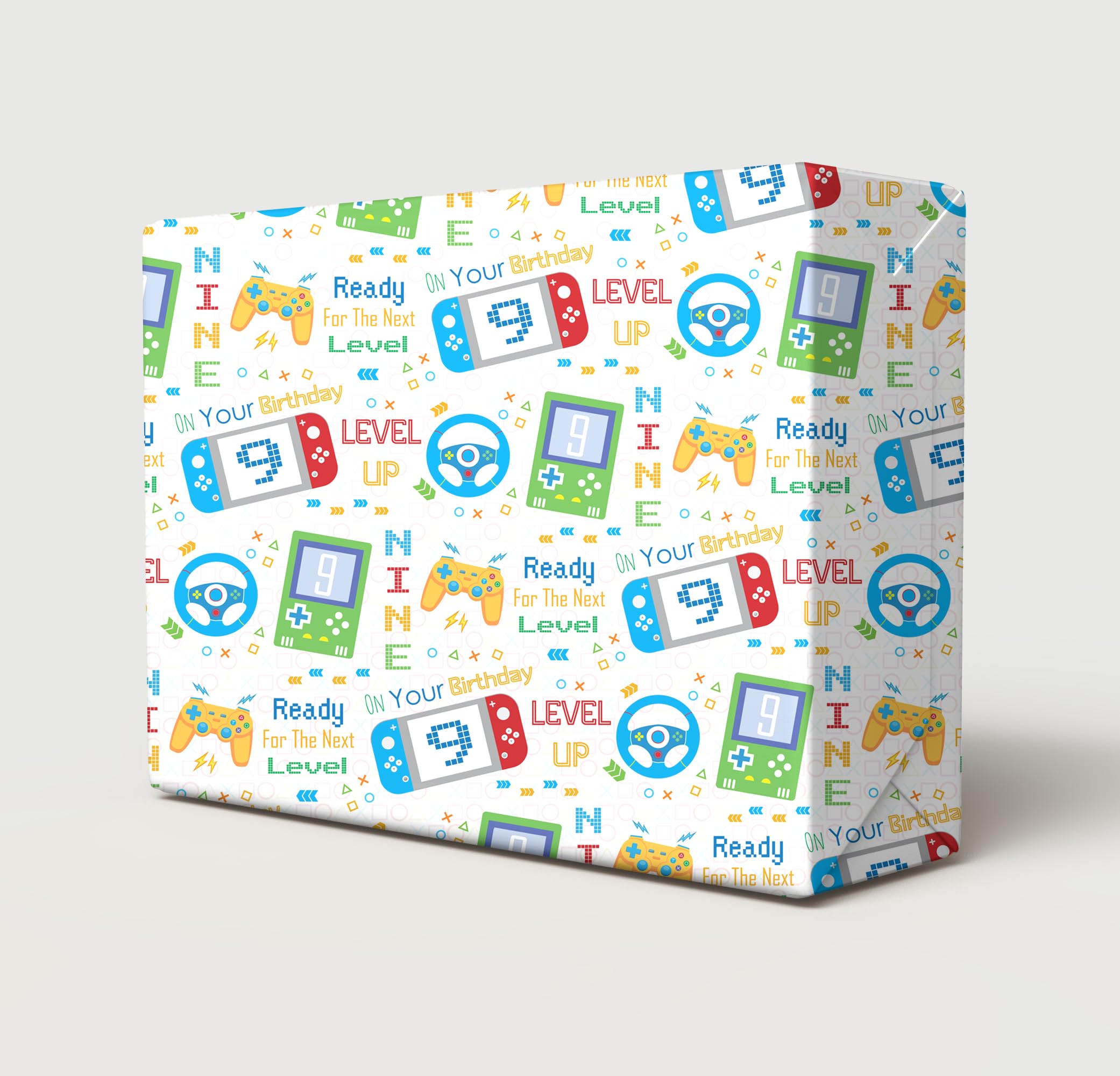 2 Sheets 2 Tags 9th Birthday Gamer Wrapping Paper Computer Games Age 9 Cute Fun Attractive Boy Girl Birthday Level Up Gaming Multi Coloured Unisex Giftwrap Nine Year Old Male Or Female