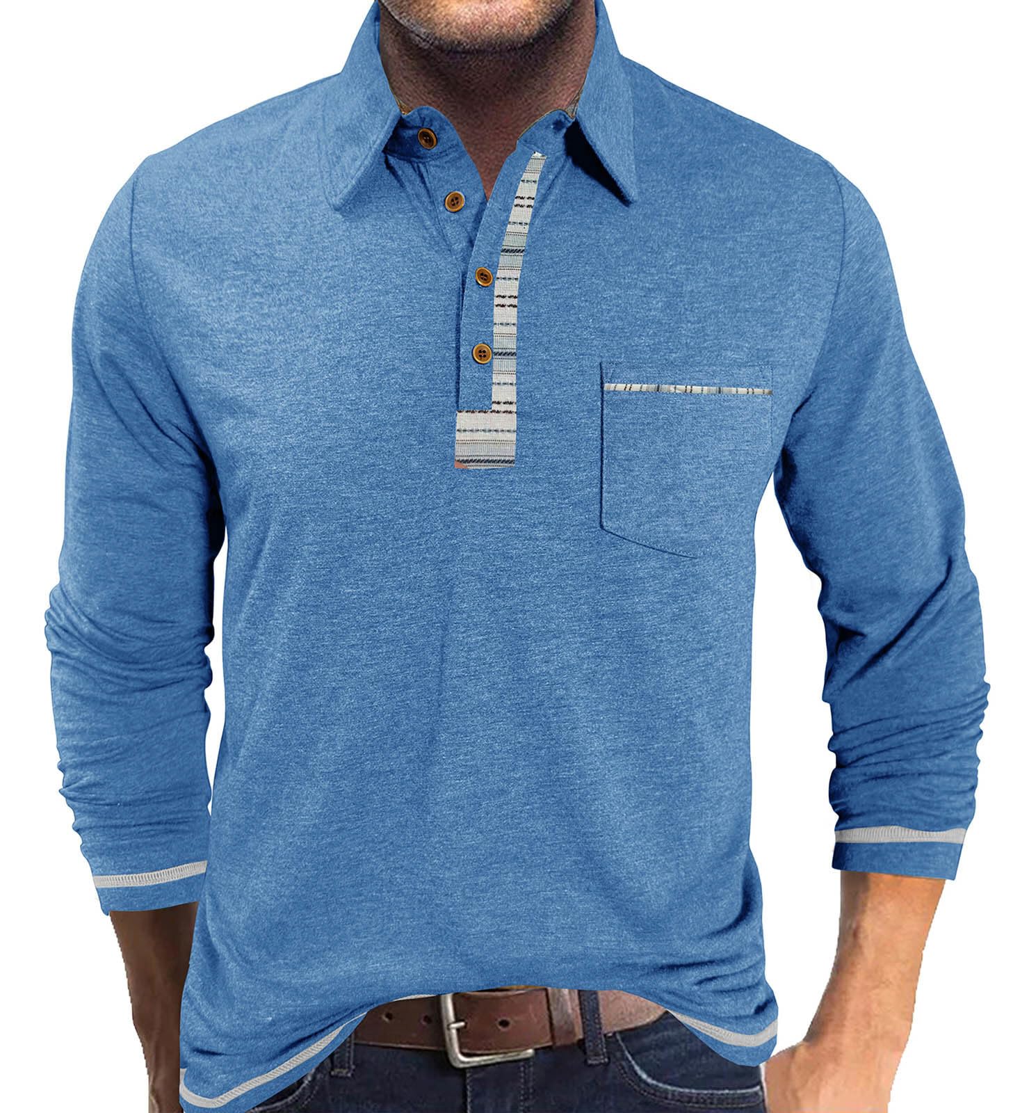 LAOARA Poloshirt Herren Langarm Polo Shirts Tshirt Männer mit Tasche Kragen Brusttasche Langarmshirt Tops M-3XL
