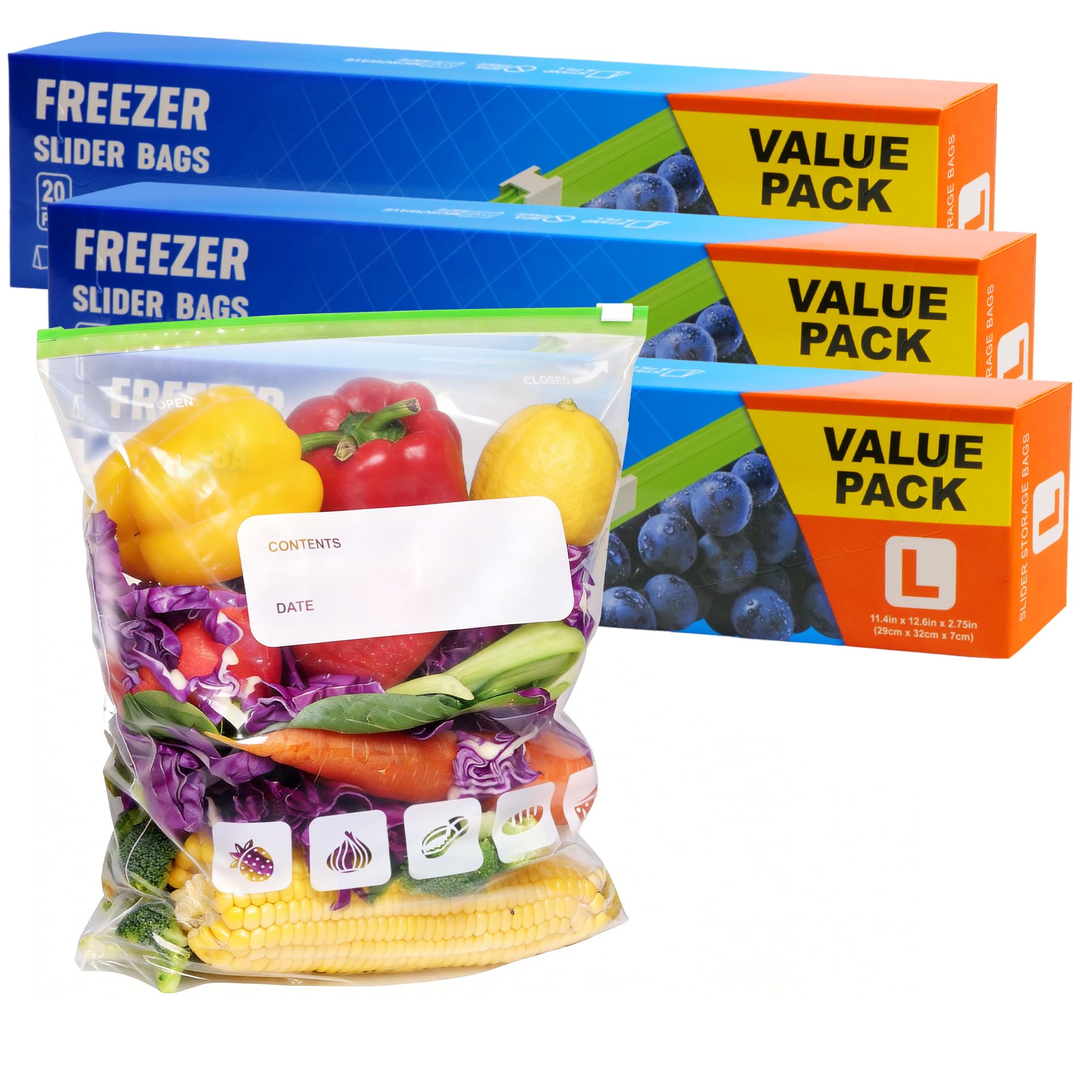 Freezer Bags Ziplock 60pcs, 4.55L Large Food One Gallon / 4.55L, Clear