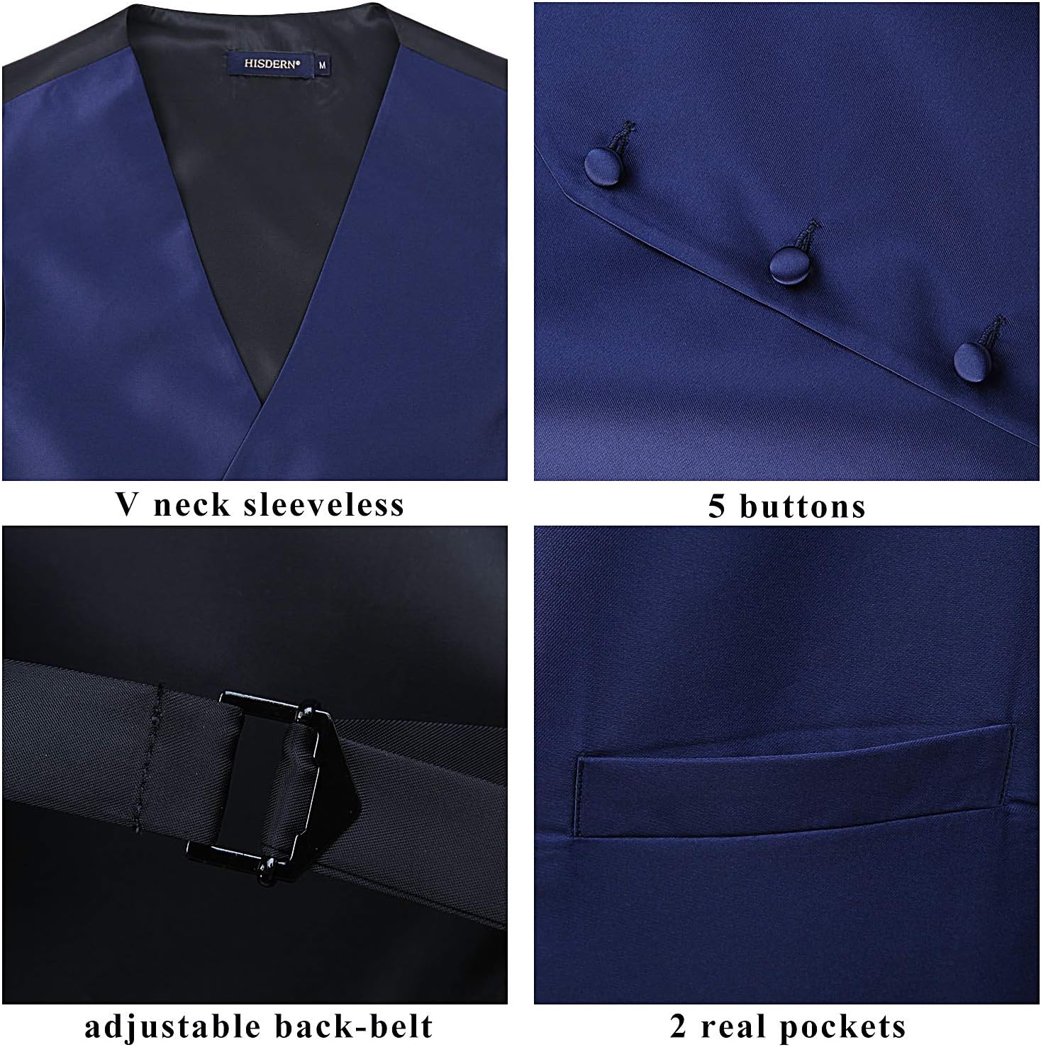 HISDERN V3-01 Men's 3PCS Formal Vest Set Slim Fit Jacquard Waistcoat with Paisley Floral Pattern for Wedding Prom Party - Image 4