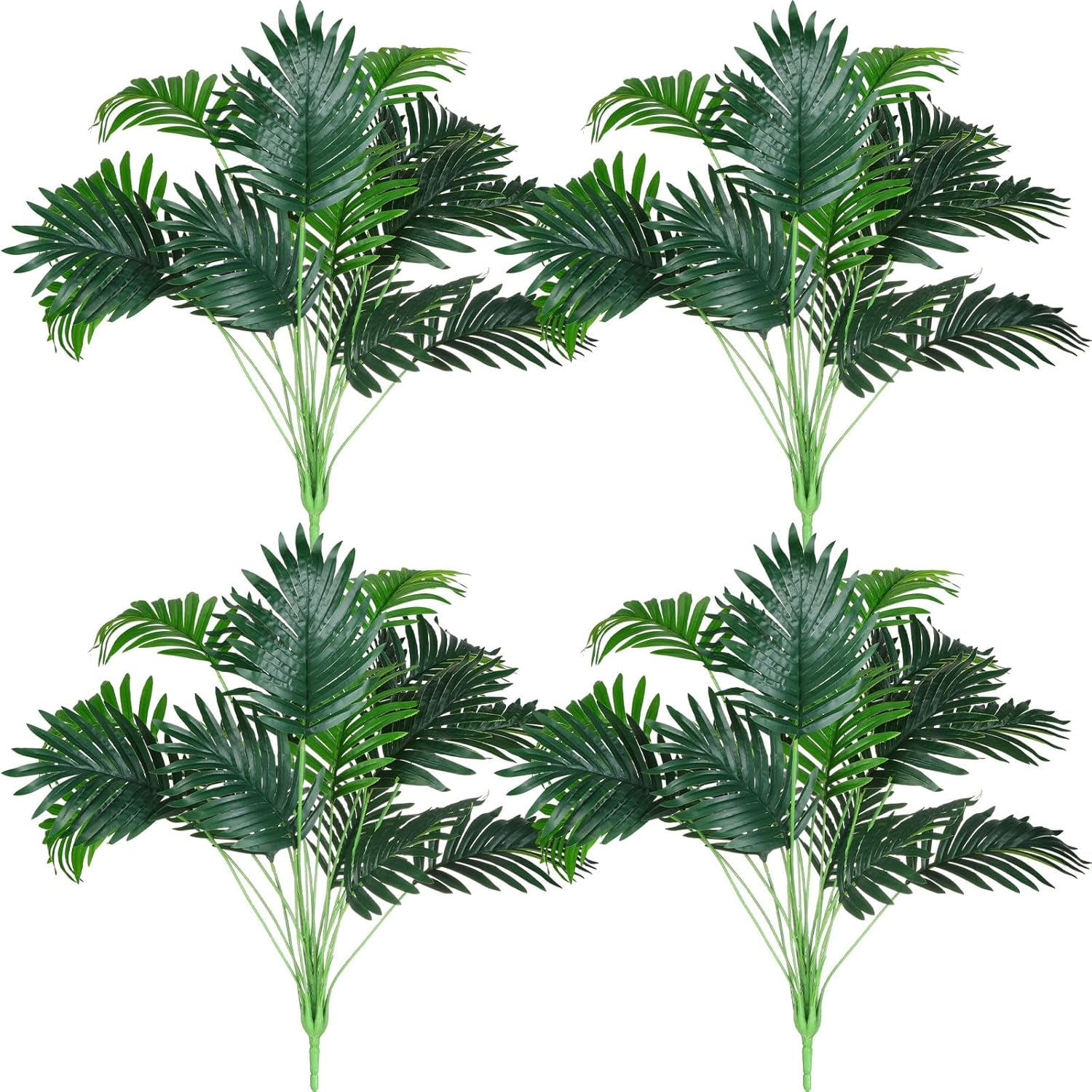 Tigeen 4 Pcs Artificial Palm Leaves Tree 33 Inch Fake Tropical Plant with Stems Large Faux Palm Leaf Bush Greenery for Hawaiian Luau, Jungle Safari, Pool Beach Party, Wedding, Garden, Indoor Outdoor