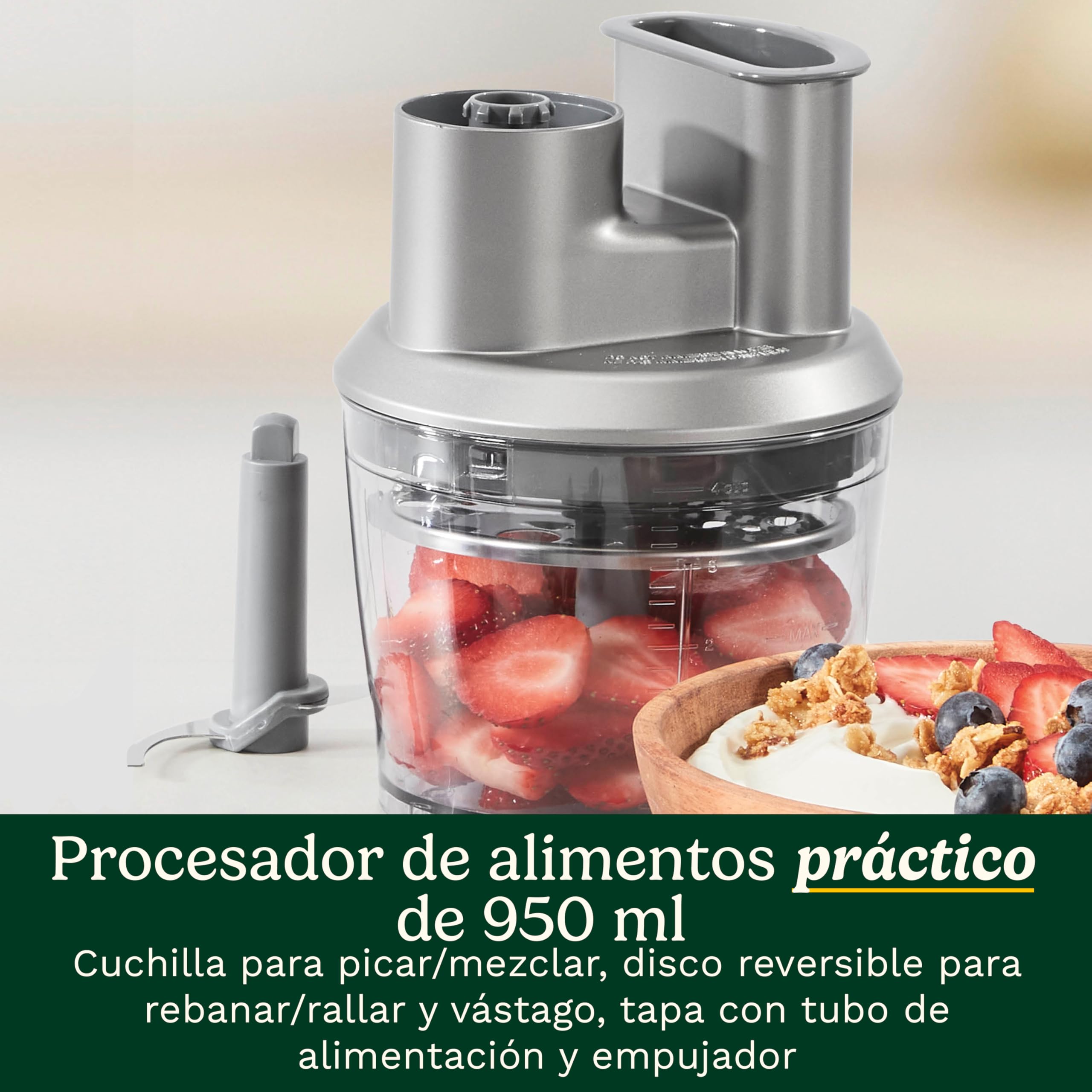 Cuisinart Power Blend batidora de inmersión 400 W con velocidad variable, cuchilla de acero inoxidable, campana antirrayaduras sin BPA, bol procesador, batidor y recipiente Prep-and-Go.