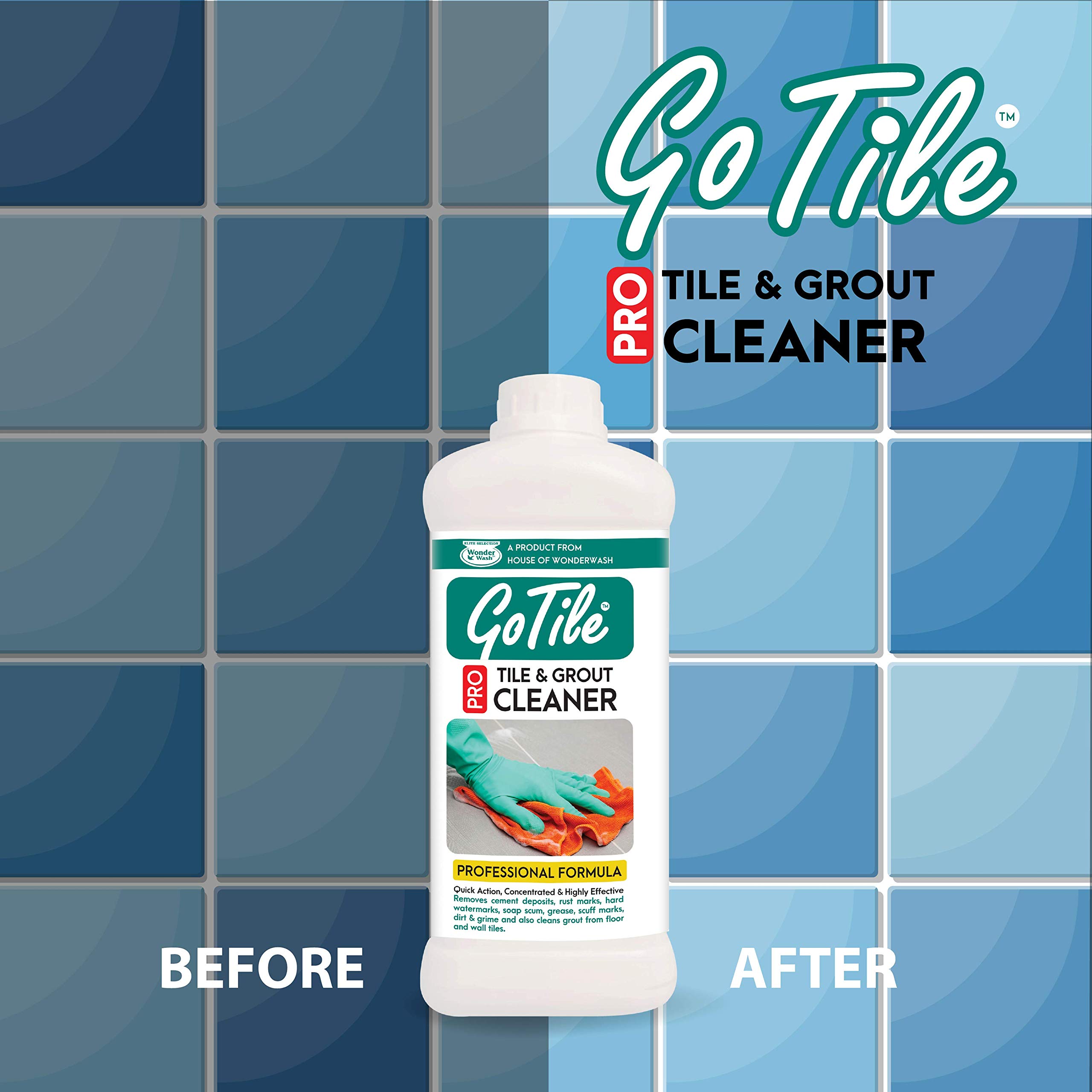 GoTile Pro Tile Cleaner (1L) Removes Hardwater Marks, Limescale and