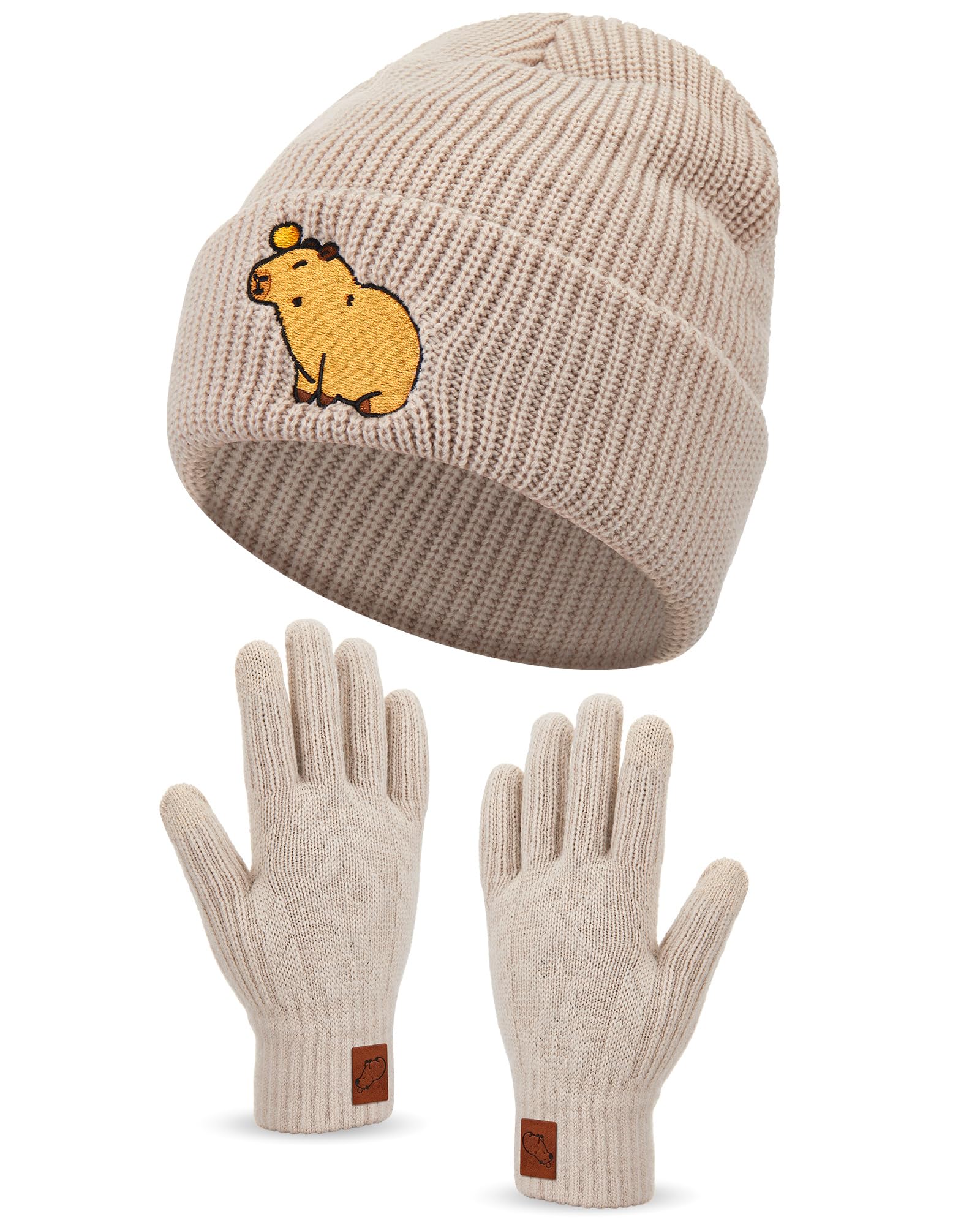 Geyoga Teckel Chien Saucisse Cadeaux Thématiques Ensemble Bonnet et Gants pour Femme Chapeau d'Hiver Chaud et des Gants Chauds pour Propriétaire de Chien Amoureux des Chiens