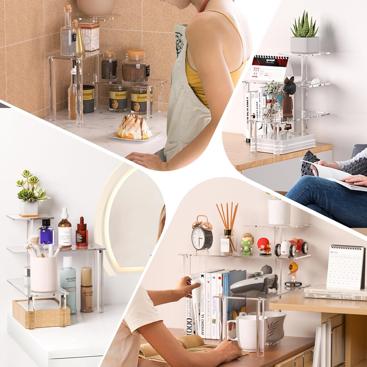 Clear Countertop Corner Organizer Shelf 16.9x16.9x15.6 inch, 3 Tier Acrylic Organizer Corner Shelf for Bathroom, Kitchen, Study Room, Spice Jars, Coffee Bar, Dresser Table, Books