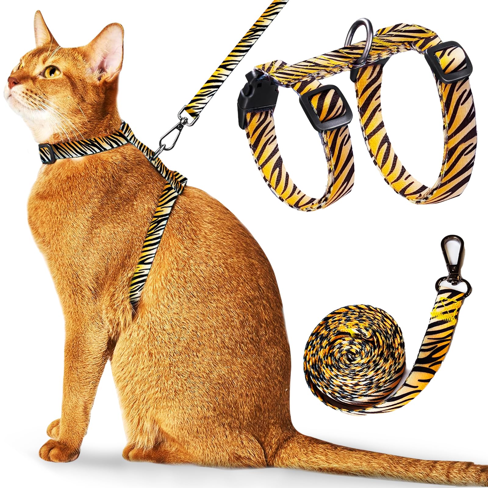 WaggyTech Cat Harness and Leash Escape Proof, Adjustable Soft Kitten Leash for Outdoor Walking & Travel with Breathable Nylon, 4.9ft Cat Collar for Large - Lightweight & Safe Large Cat Harness [M]
