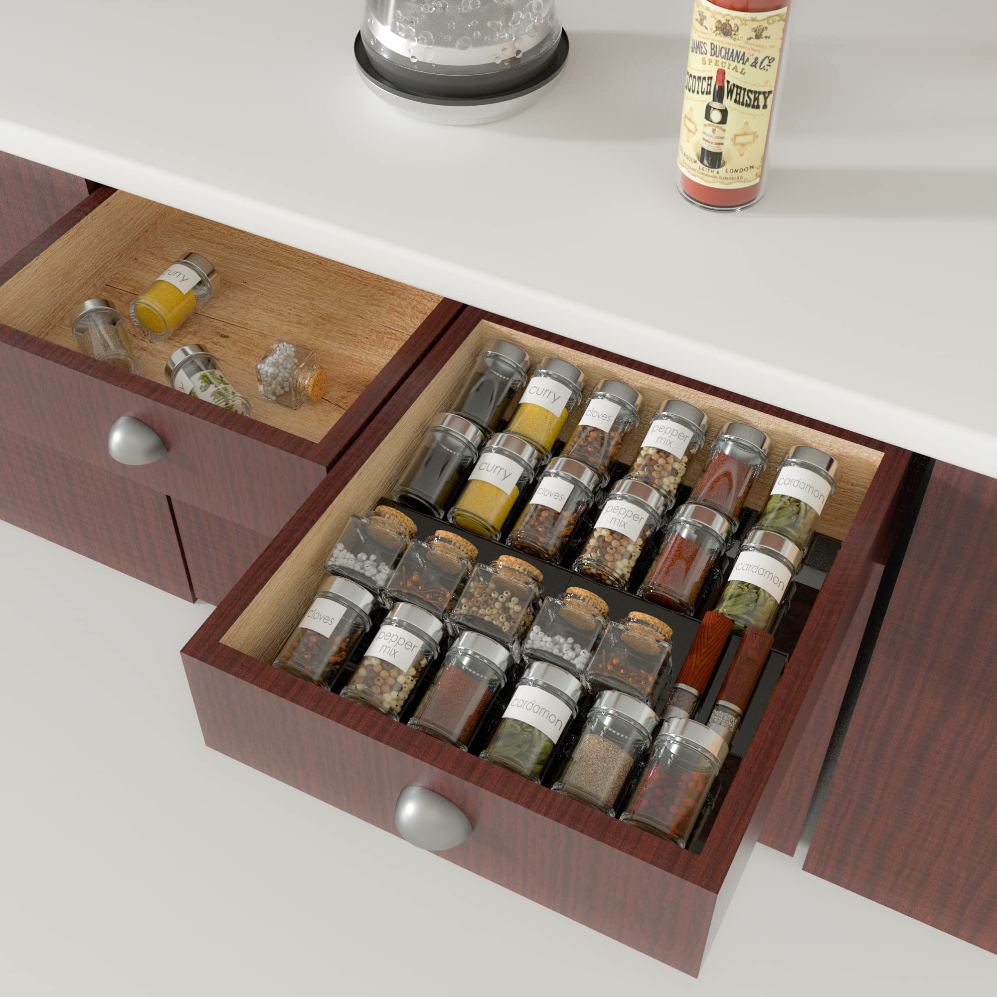 Sezanrpt Étagère de tiroir à épices réglable en acrylique, extensible de 20,3 cm à 40,6 cm, organisateur de tiroir en acrylique pour pots d'assaisonnement