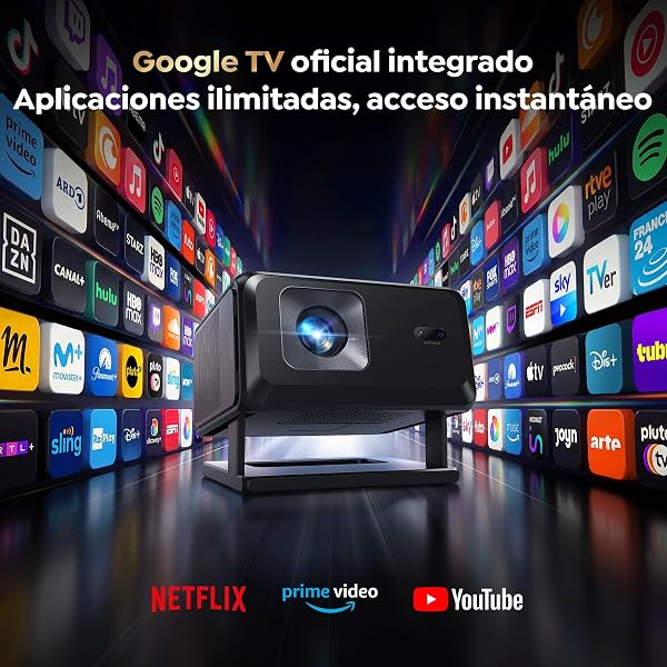 Proyector 4K【Google TV/Official Apps/Auto Focus/Keystone】Proyector Portatil App Integrada Control del lenguaje 1080P FHD Nativo,WiFi 6 & Bluetooth SmartProyector para Movil/Exterior/Cine en Casa/Techo - 2