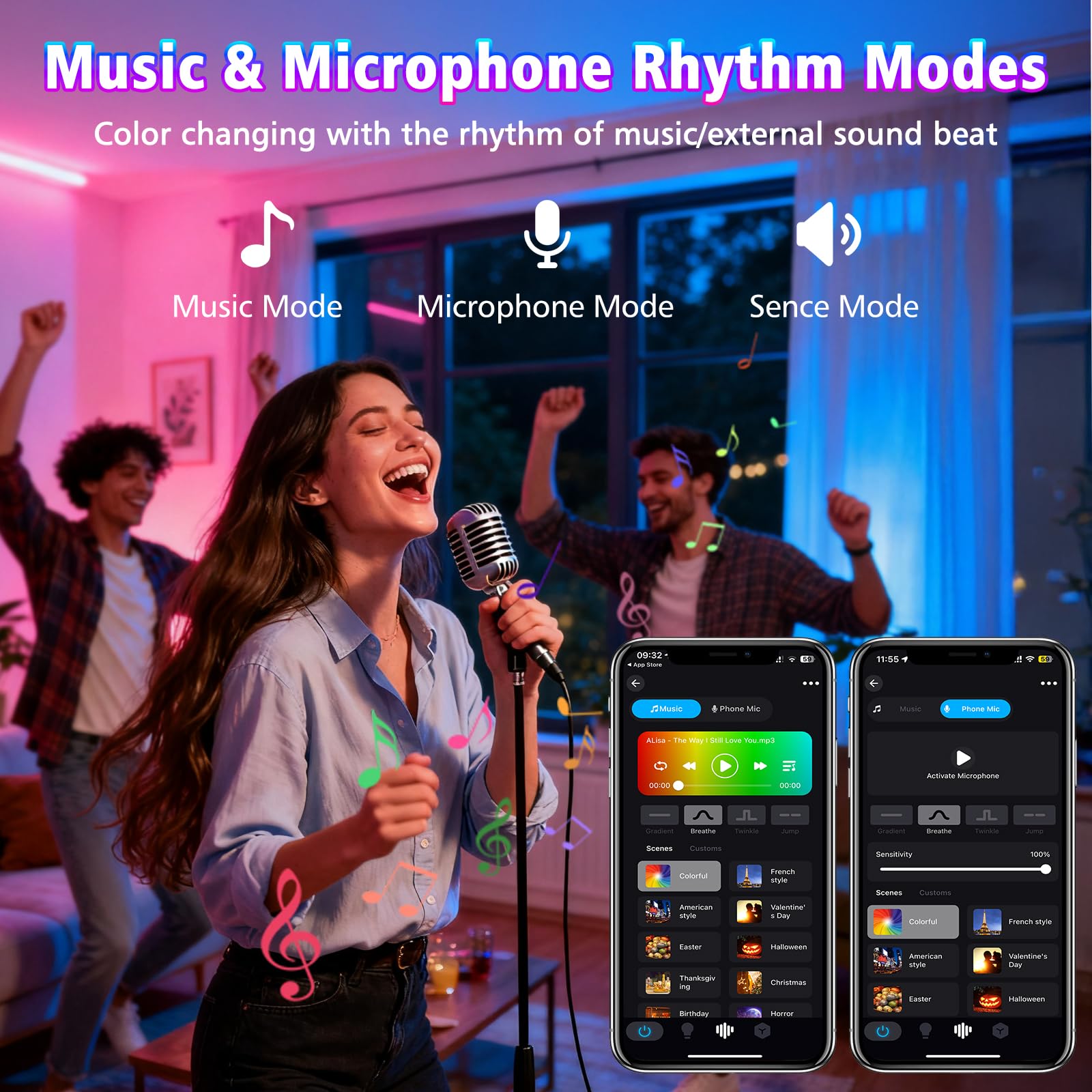 T-SUN 50W LED Strahler Außen, Smart RGB Wallwasher Licht mit Fernbedienung und Bluetooth APP, LED Bar Lichteffekte, IP66 Wasserdicht Partylichter für Disco,Garten, Hof, Halloween Bühnenlichter, 4 Stk