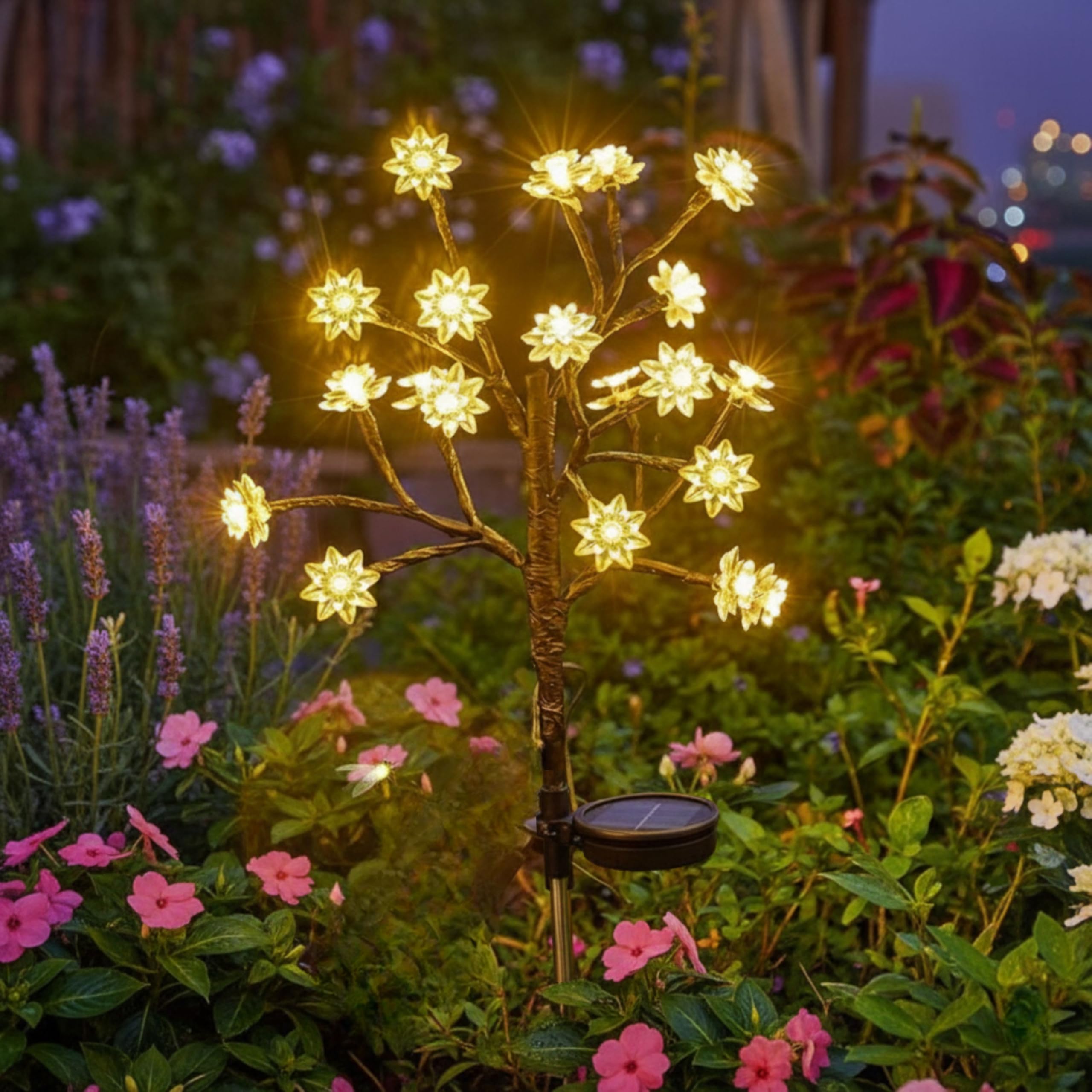 Homehop Solar Light Outdoor Garden Waterproof Decorative Flower Lamp with 20 Led, for Landscape, Pathway, Home Decor & Courtyard, Auto On/Off,(Aluminium, Warm Pack of 1)