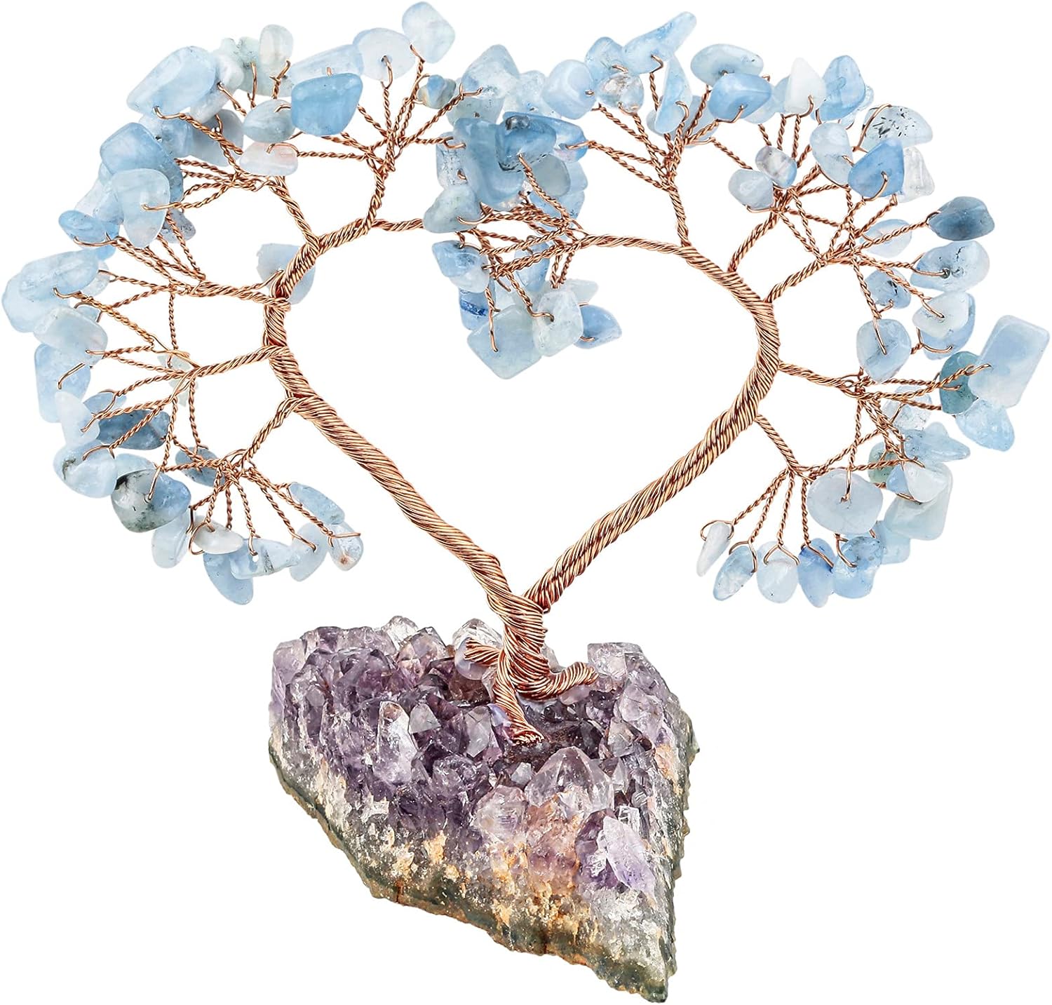 mookaitedecor Aquamarine Love Heart Crystal Tree with Amethyst Cluster Crystal Base - Image 3