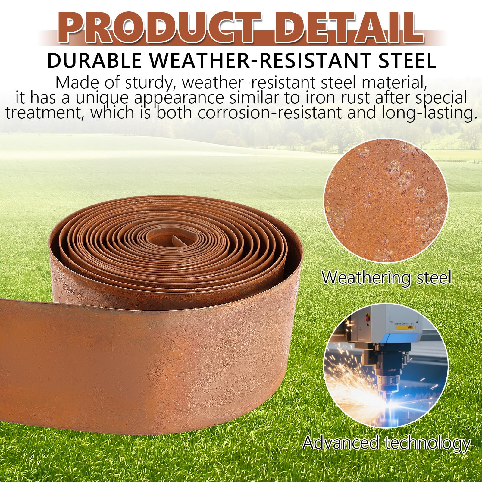 DAJAVE Rasenkante Metall 15M x 15CM, Beeteinfassung Verzinkt aus Stahlblech, 0.3mm Flexible Beetumrandung Rolle, Rasenbegrenzung für Garten inklusive Handschuhen & Box