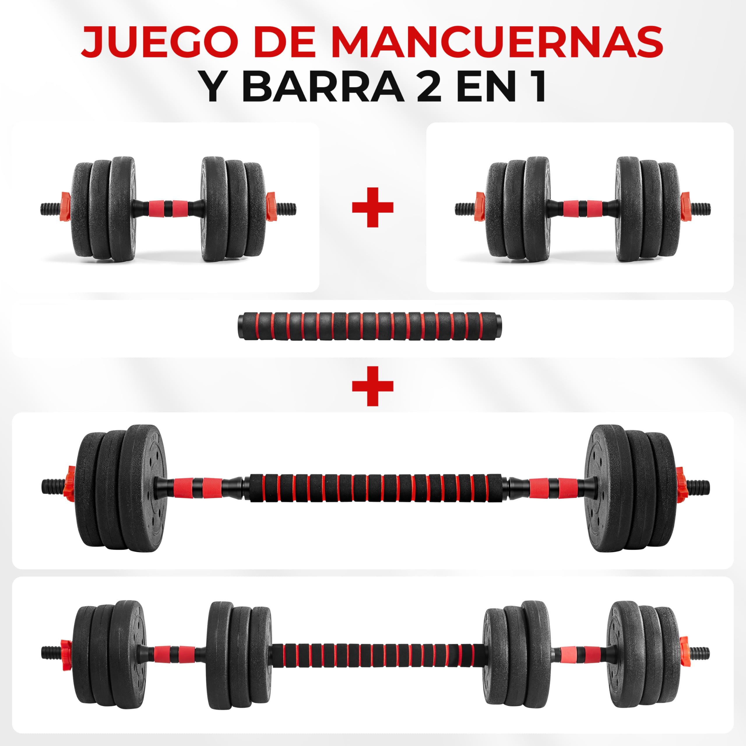 Yaheetech Juego de Mancuernas 20 kg, 2 en 1 Mancuernas Ajustables y Barra Recta, Pesas Libres de 20 kg con 12 Discos y Collares de Doble Bloqueo, para Hombres y Mujeres Gimnasio en Casa, Negro