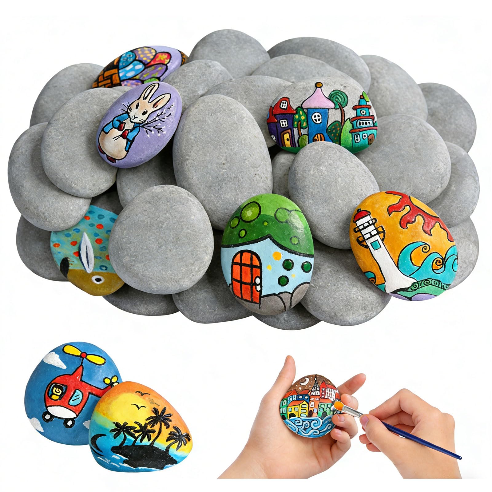 Noviatrix 25 Piece Pebbles for Painting, DIY Rocks for Painting, 4-6cm Flat Pebbles for Crafting Suitable for Decorating Potted Plants, Aquariums and Gardens