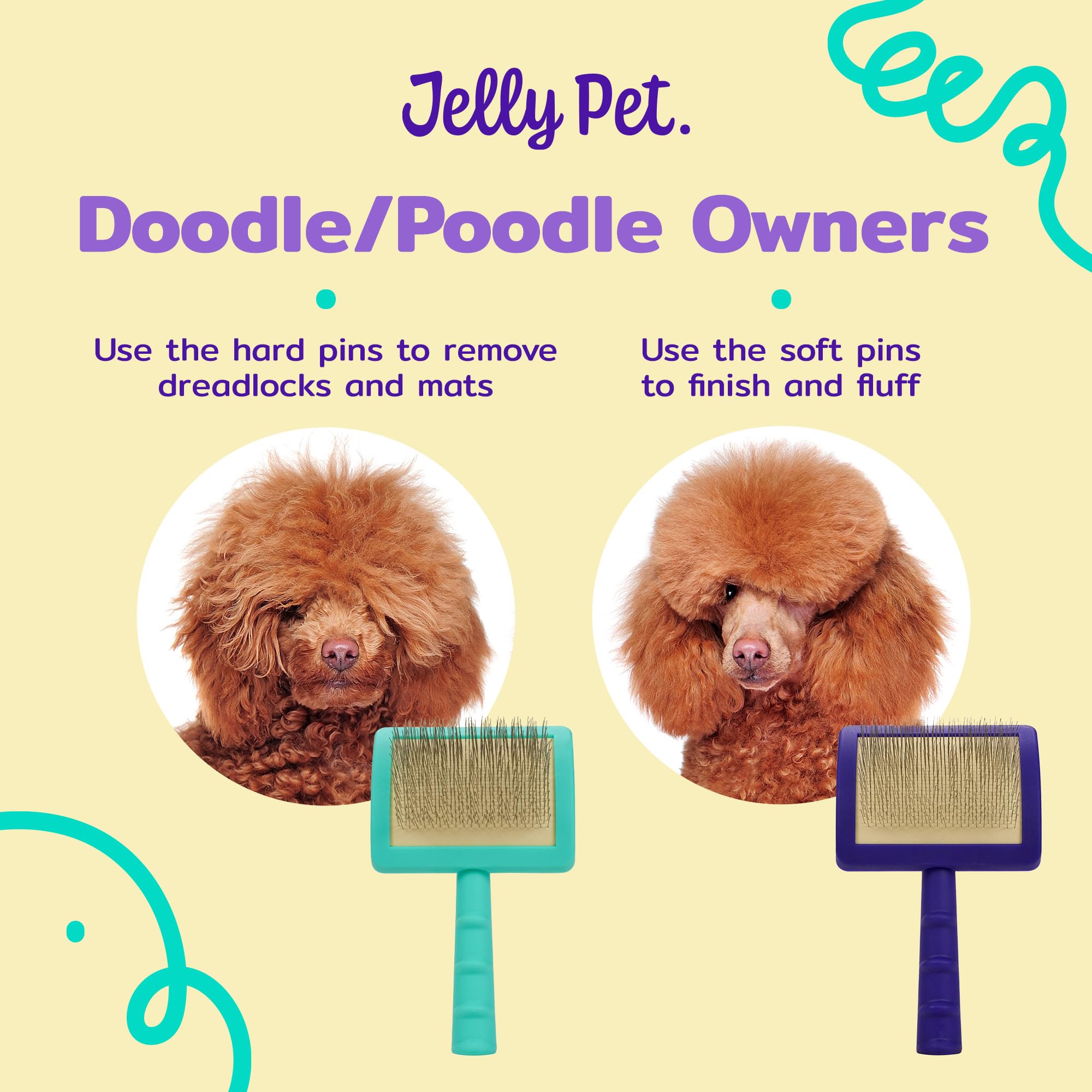 Jelly Pet Weiche Universal-Zupfbürste, hergestellt für Profis, entfernt Verfilzungen und abgestorbene Unterwolle, gebogener Kopf, dichtes Fell, hergestellt in den USA, klein, Lila