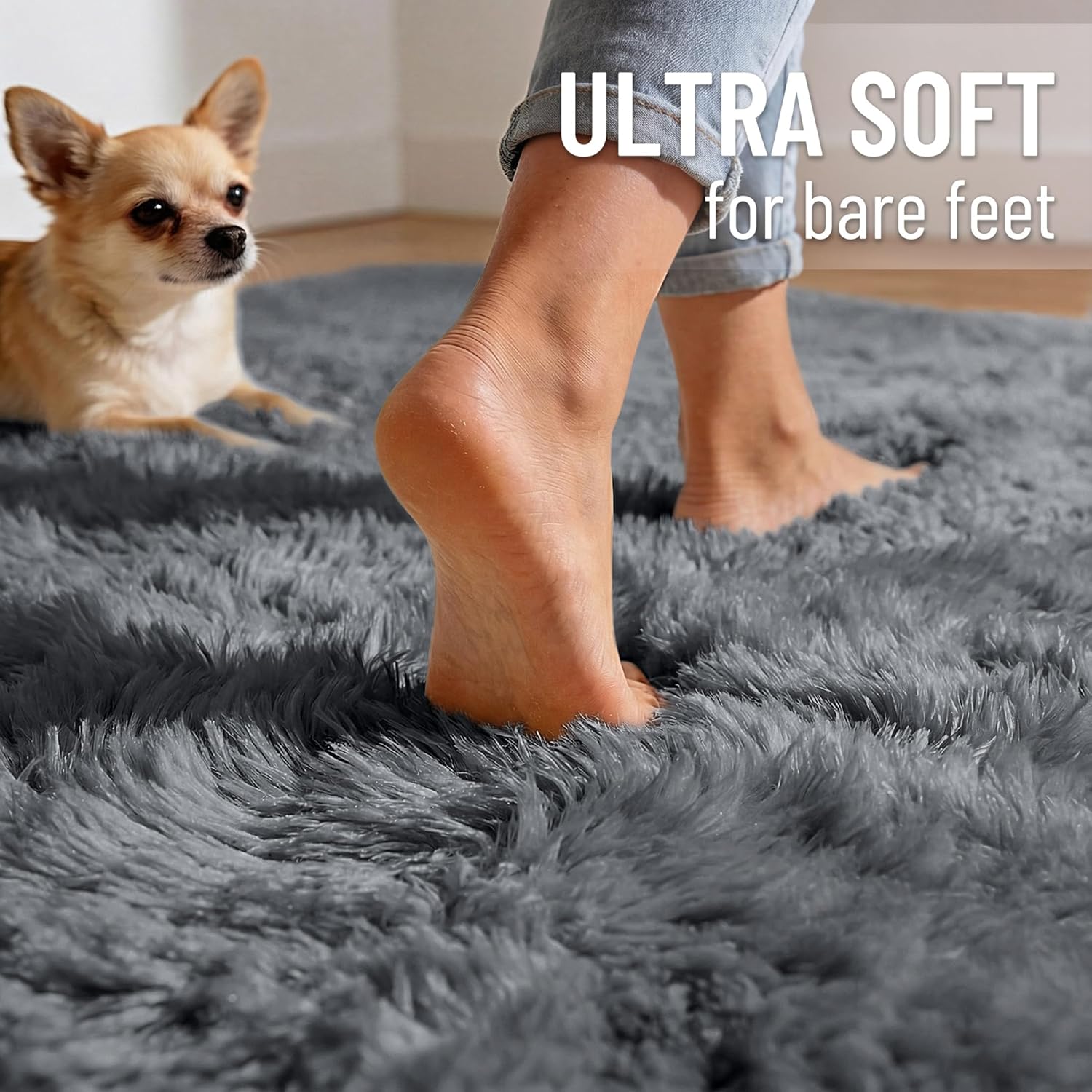 OLANLY Area Rugs for Living Room Bedroom, Machine Washable 4x5.9 ft Soft Fluffy Shaggy Bedside Rug, Indoor Floor Carpet for Kids Girls and Boys, Dorms, Nursery Rooms, Home Decor Aesthetic, Grey - Image 4