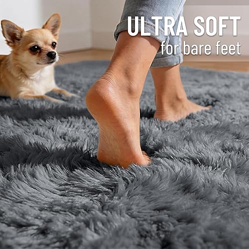Miniatura 4 de OLANLY Alfombras de área para sala de estar y dormitorio, alfombra de cama mullida y peluda lavable a máquina de 4 x 5.9 pies, alfombra de piso