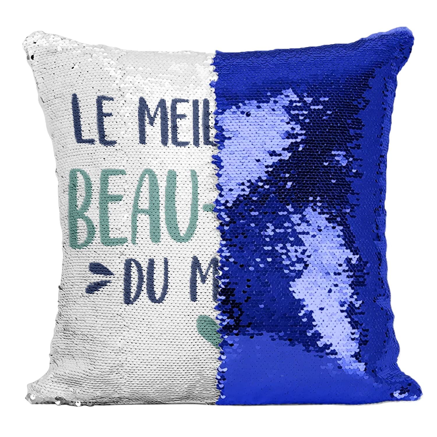 Coussin sequin bleu le meilleur beau-père : cadeau idéal anniversaire ou fête des pères