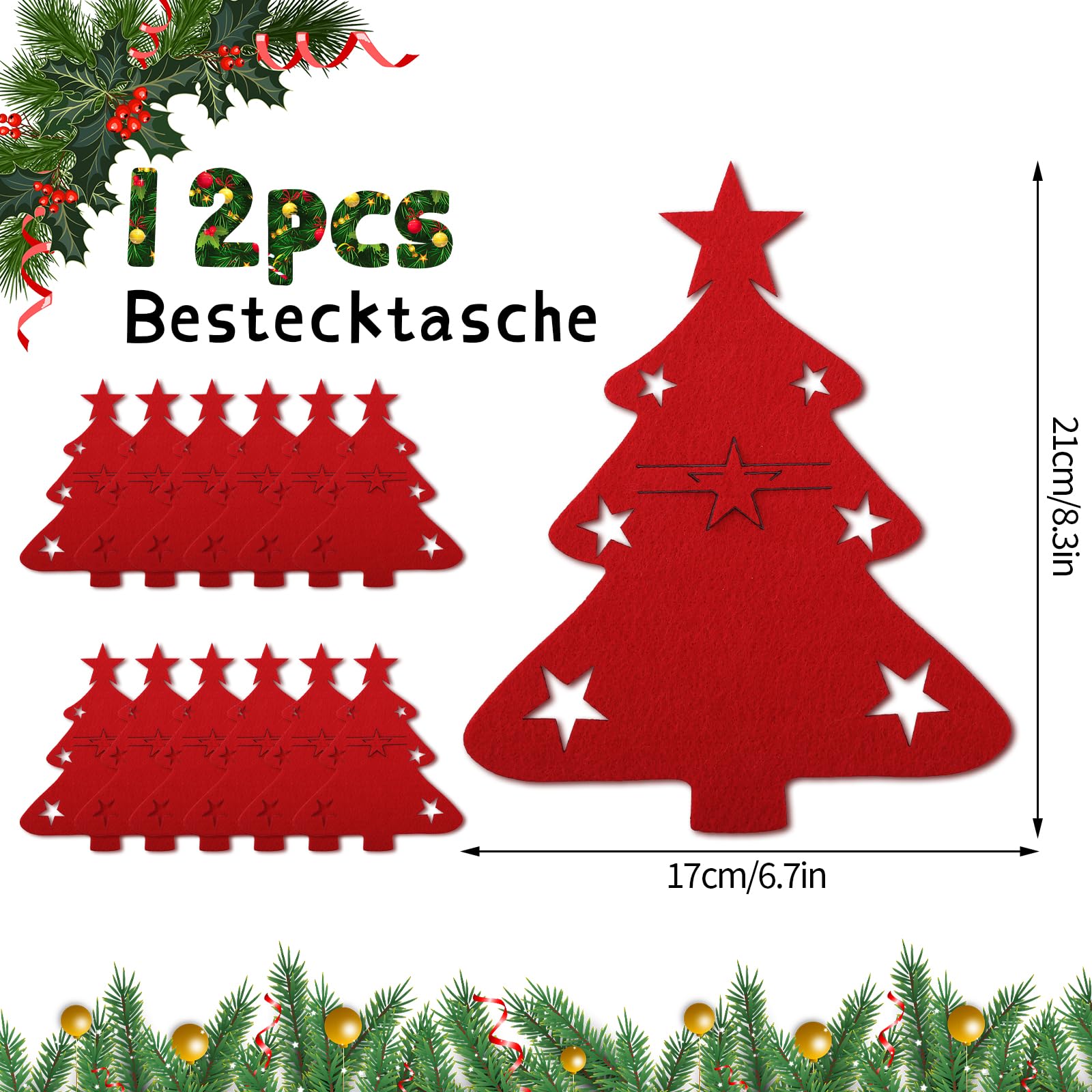 12 Stück Weihnachts-Bestecktaschen Aus Filz – Süße Tannenbaum-Deko Für Deinen Festtisch