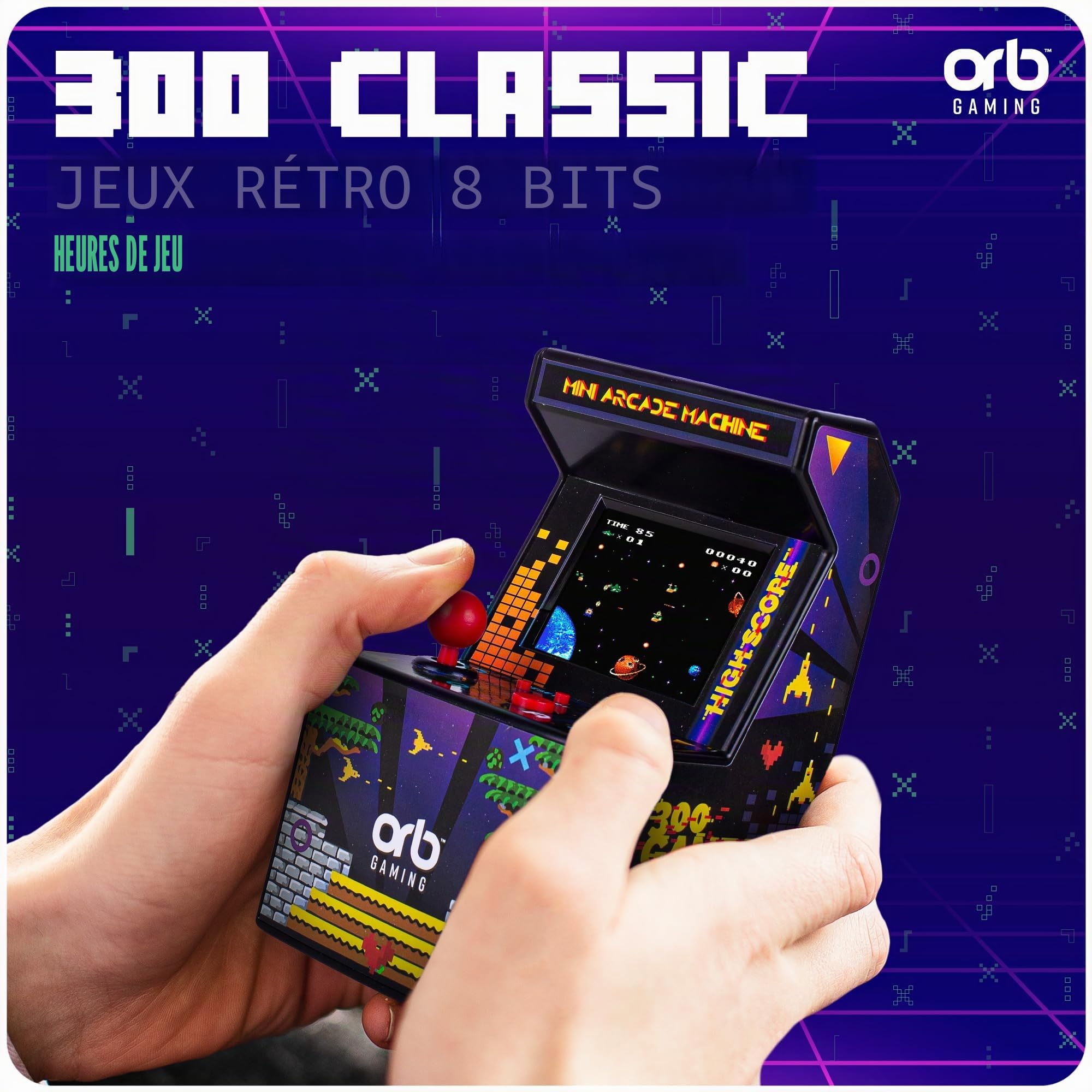 Orb Mini Machine d'arcade, 300 Jeux intégrés, Jeux d'arcade rétro 8 Bits, écran Couleur 2,5", Joystick 8 Voies, 2 Boutons, contrôle du Volume