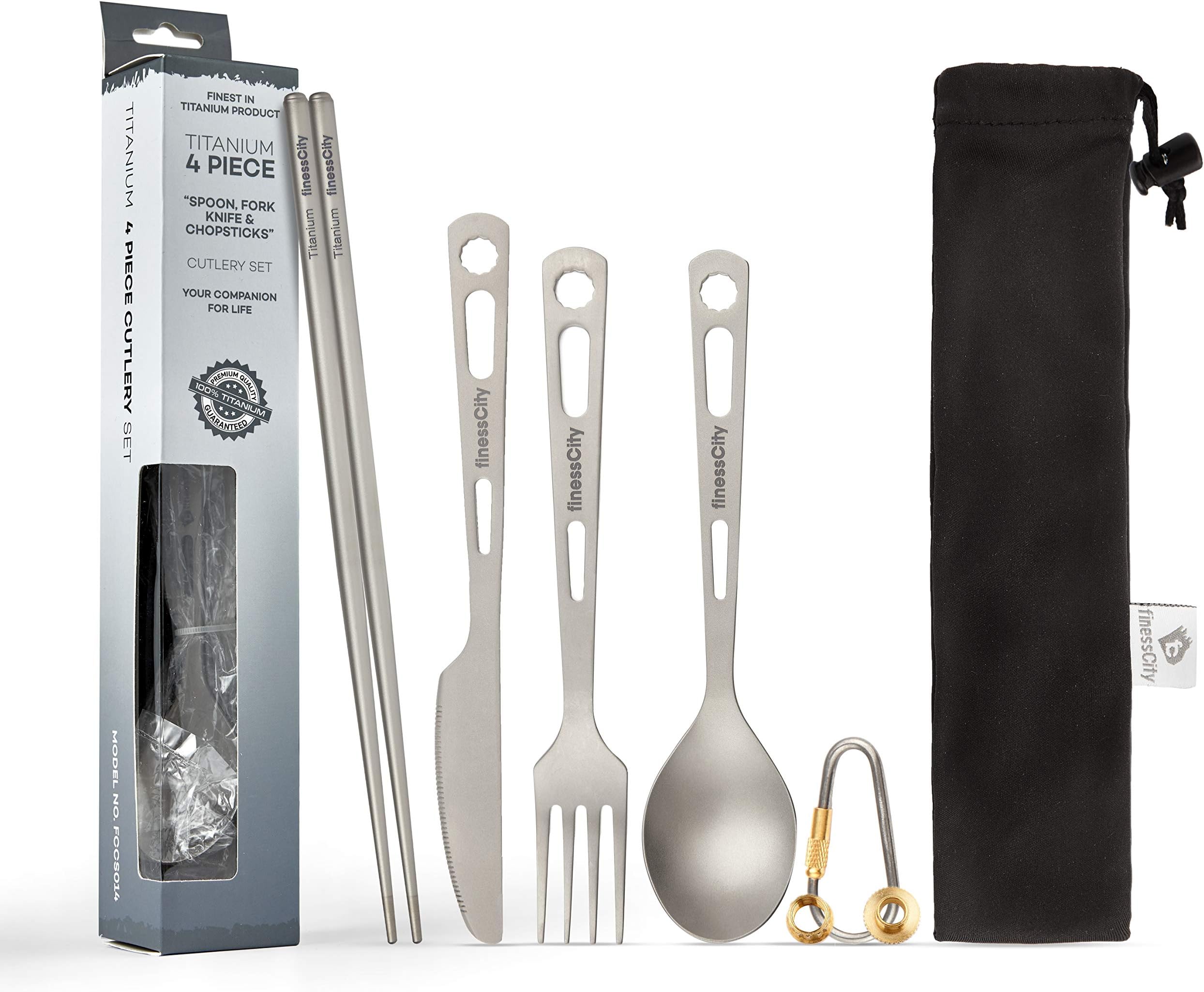 Valtcan Titanium Dinnerware 4 Piece Set Fork Spoon Knife