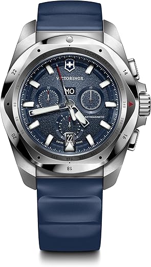 Victorinox I.N.O.X. Chrono, Large Swiss Made Men’s Watch, Blue Dial, 43 mm, 200m Water Resistant, Blue Rubber Strap, Quartz Chronograph Wrist Watch for Men | 241984