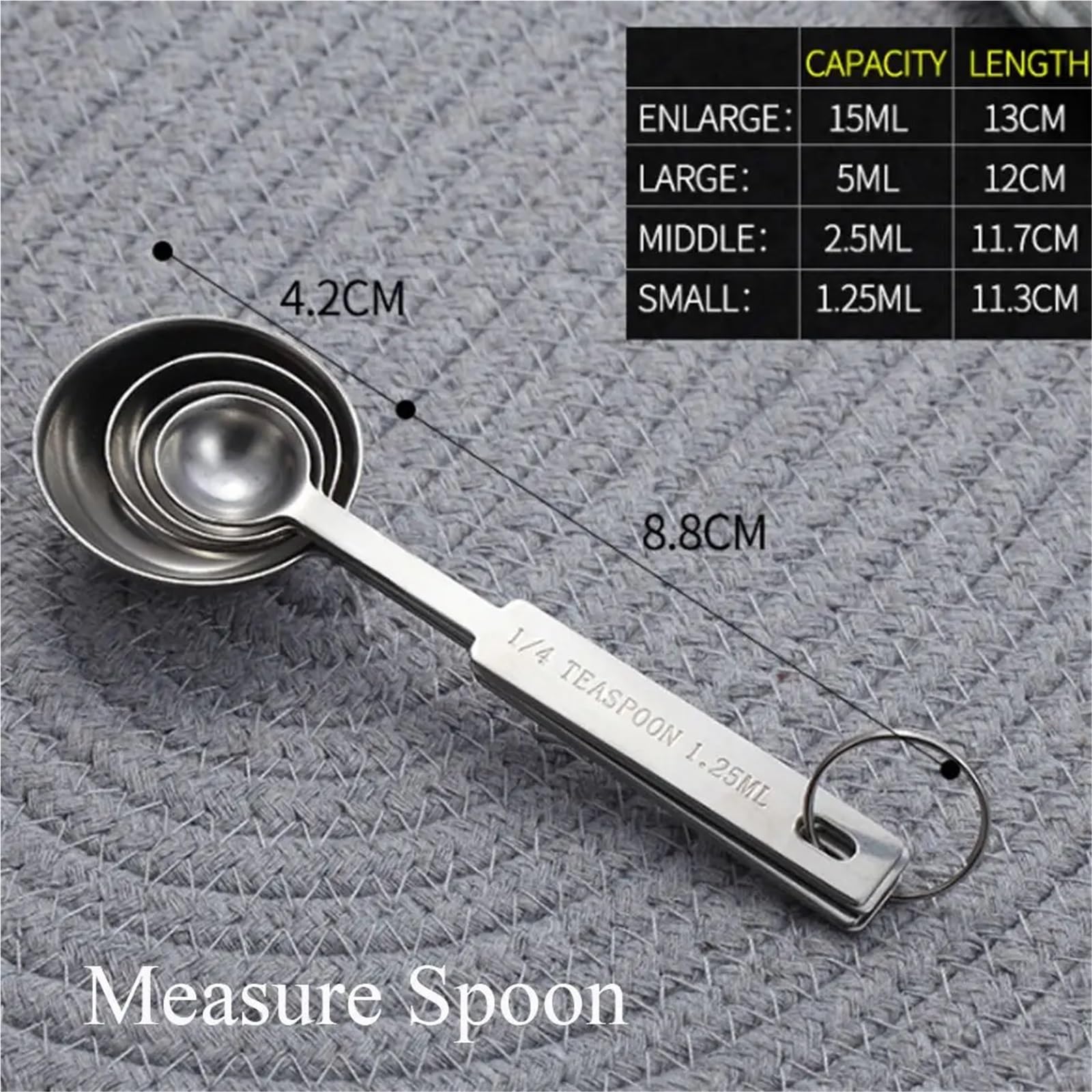 Set di 8 misurini in acciaio inox, cucchiai, cucchiaini for farina da forno, utensili cucina, strumenti misurazione per Dolci Ingredienti Cottura