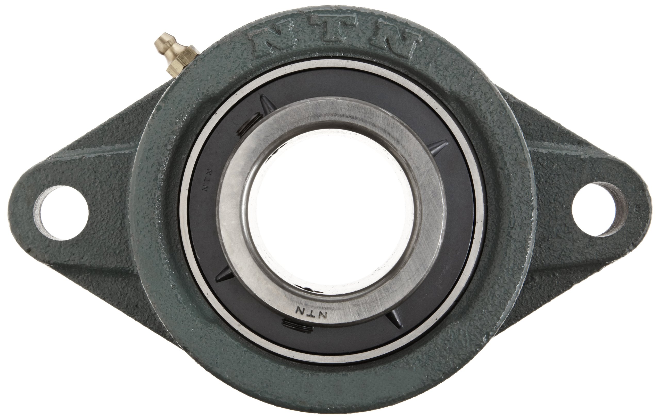 NTN UCFLX08-108D1 Medium Duty Flange Bearing, 2 Bolts, Setscrew Lock, Regreasable, Contact Seals, Cast Iron, 1-1/2