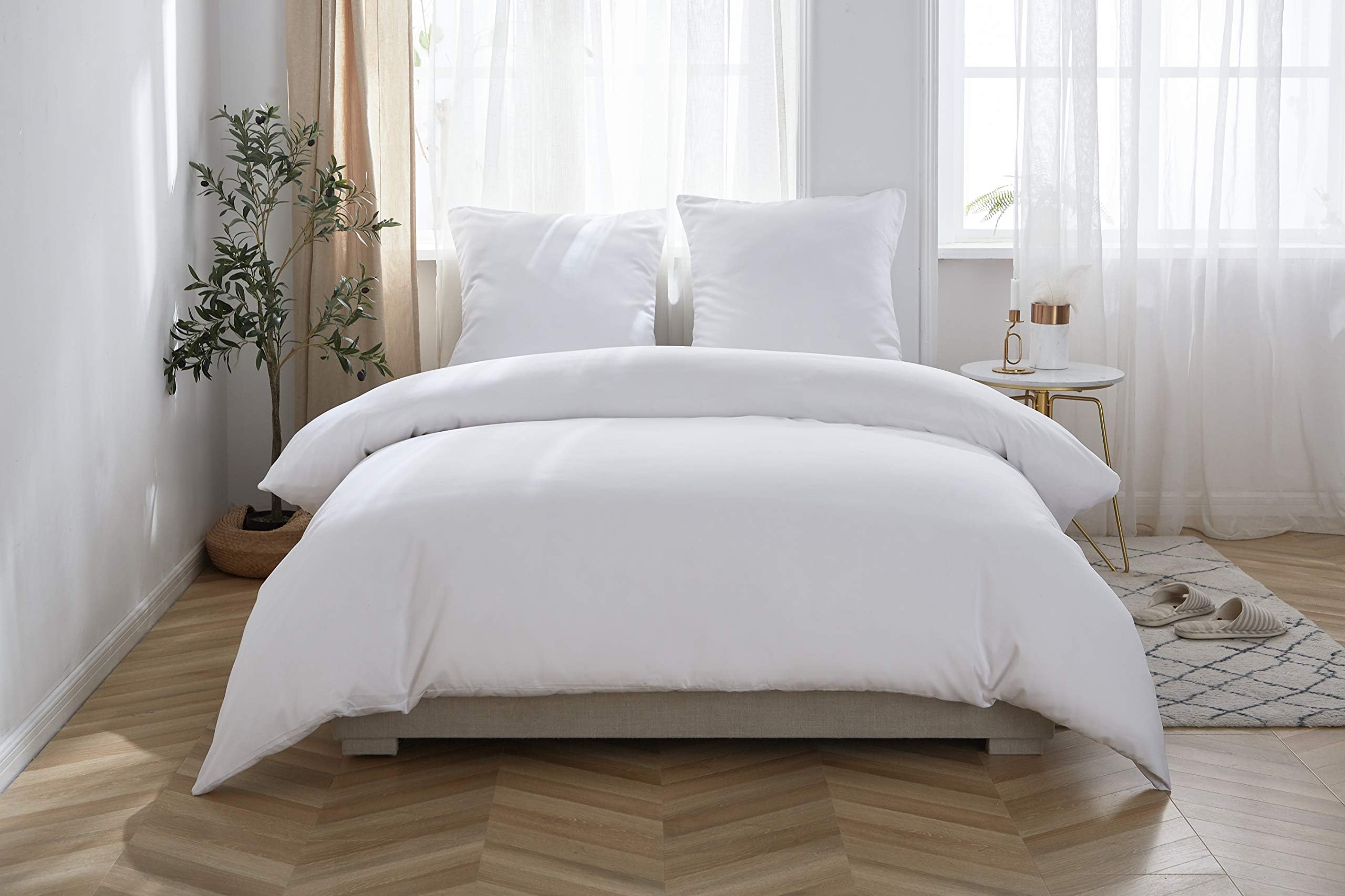 MOHAP Housse de Couette 220x240cm+2 Taies d'oreillers 65x65cm Blanc