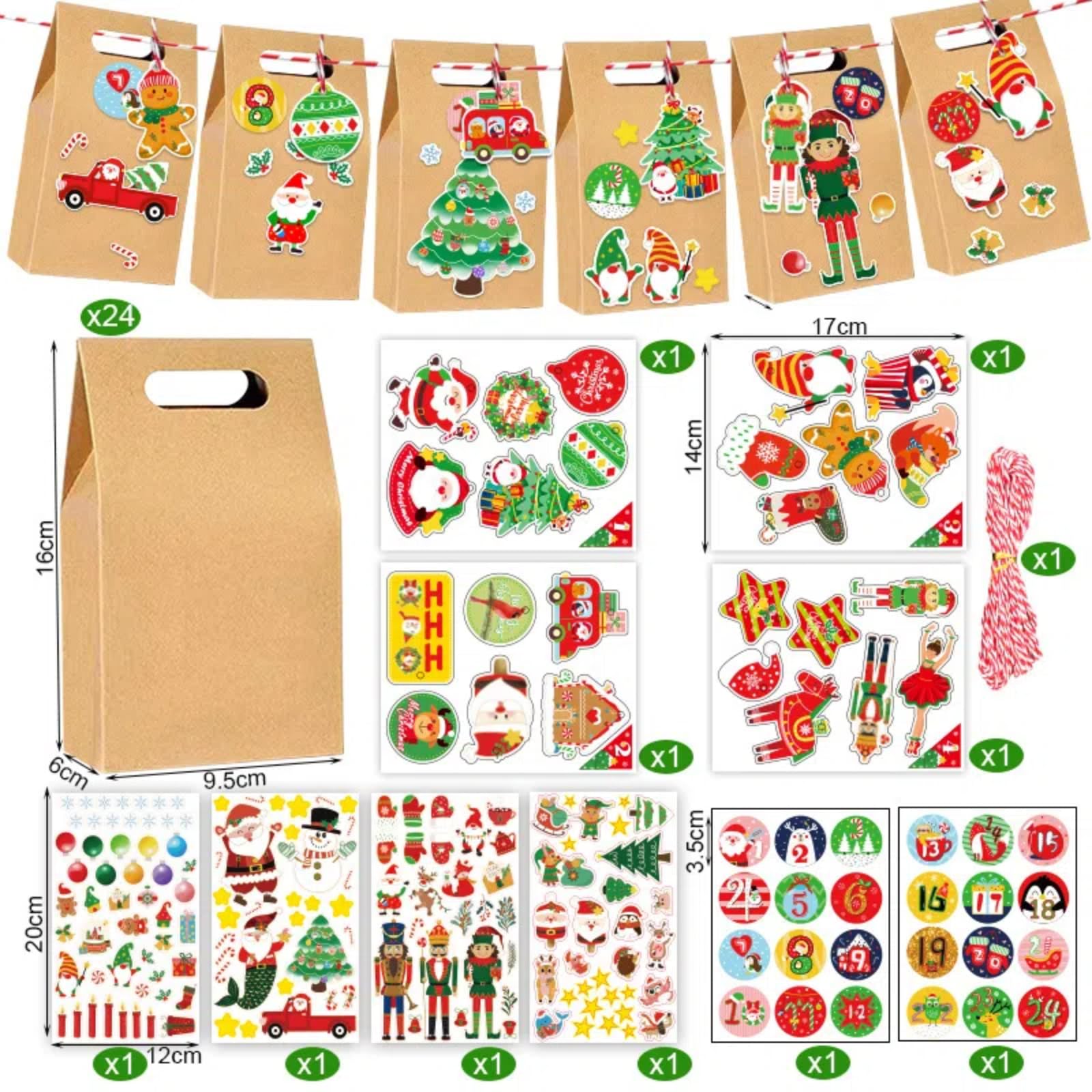 Set completo di 24 sacchetti di carta per calendario dell'Avvento fai da te, vuoti, 24 giorni, per conto alla rovescia di Natale, scatole regalo da riempire, scatole di cartone per bambini, adulti e