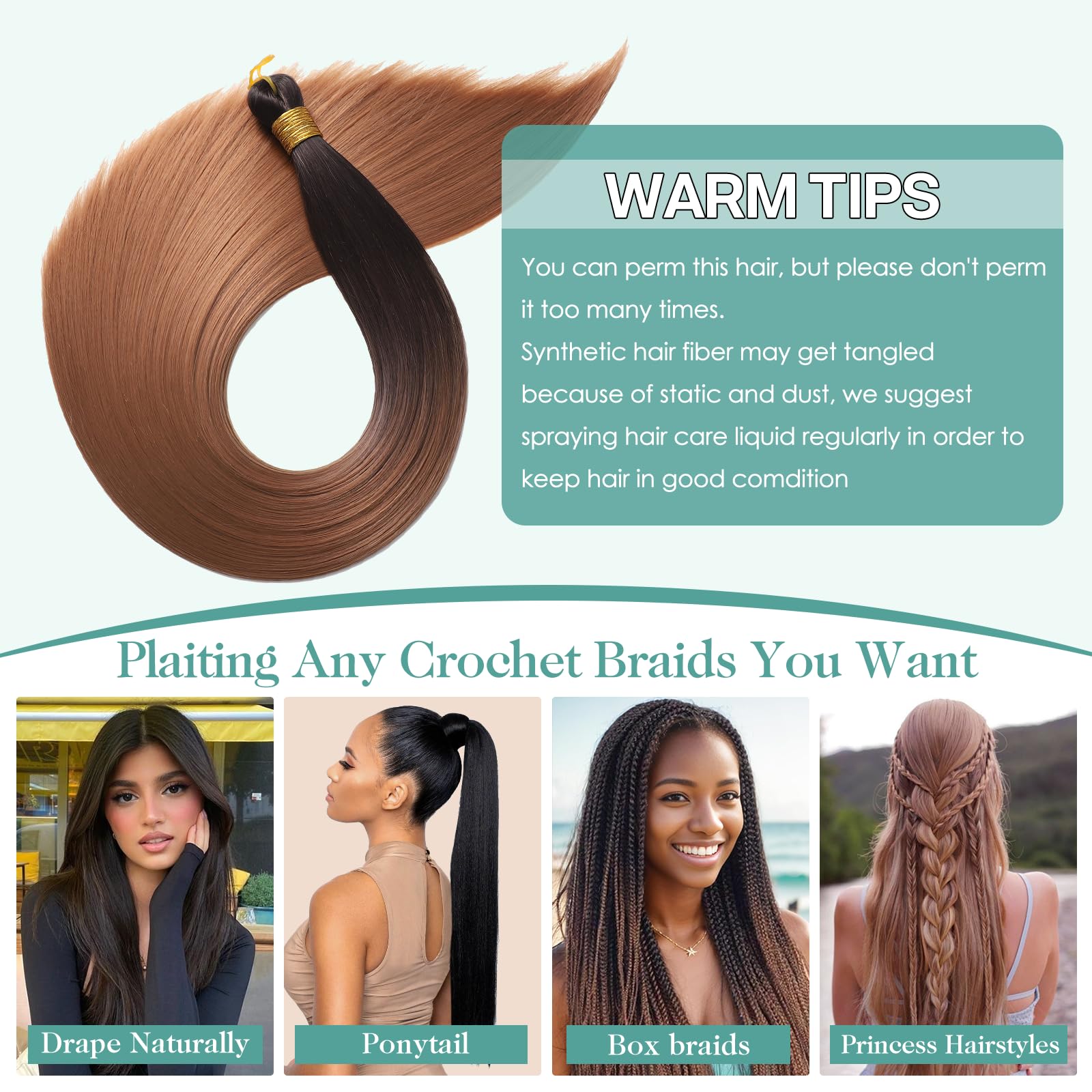 Locescsoc 24 Inch Bone Straight Braiding Hair 150g 3 Packs Straight Hair Extensions, Ariel Straight Hair Bundles - Image 4