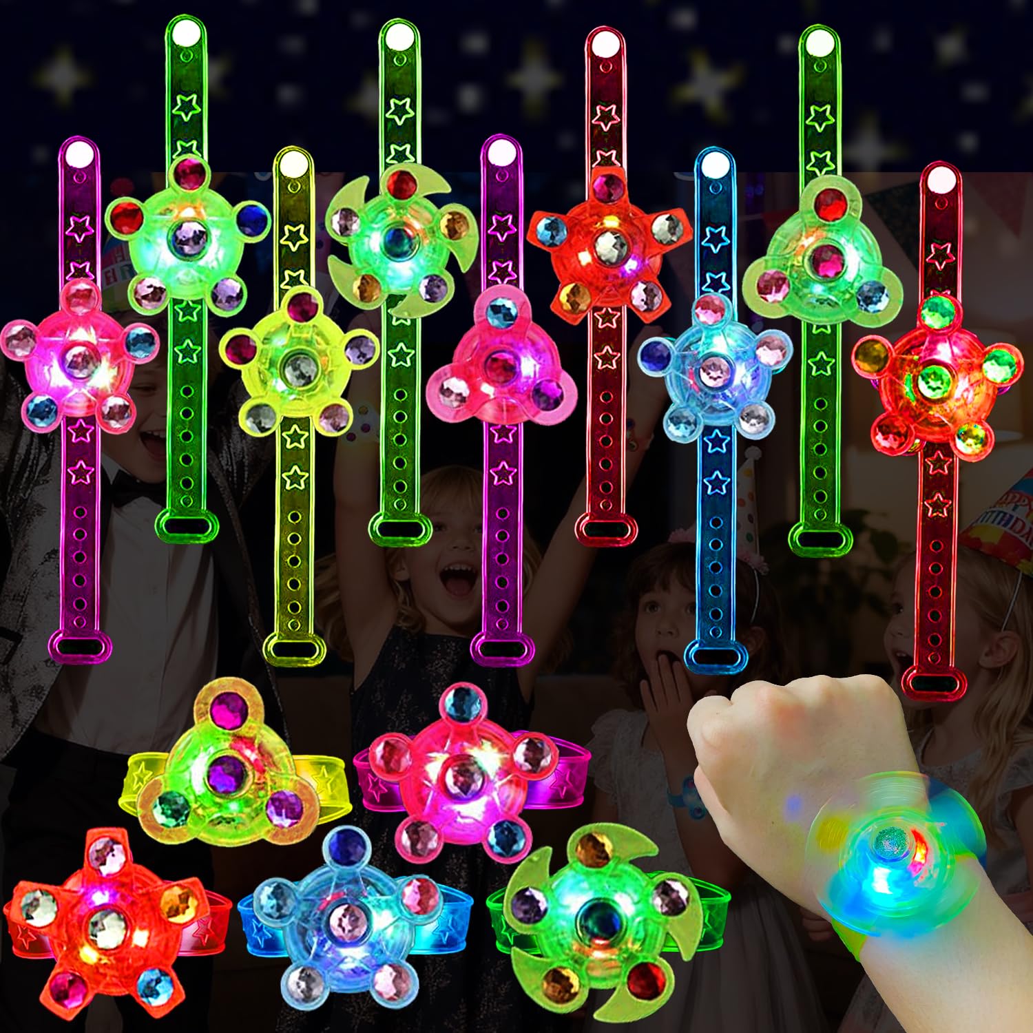 Photo 1 of Maegawa 25 Pack LED Light Up Fidget Spinner Bracelets Party Favors for Kids 4-8 8-12, Glow in The Dark Party Supplies, Treasure Box Toys for Classroom, Carnival Prizes, Pinata Goodie Bags Stuffers