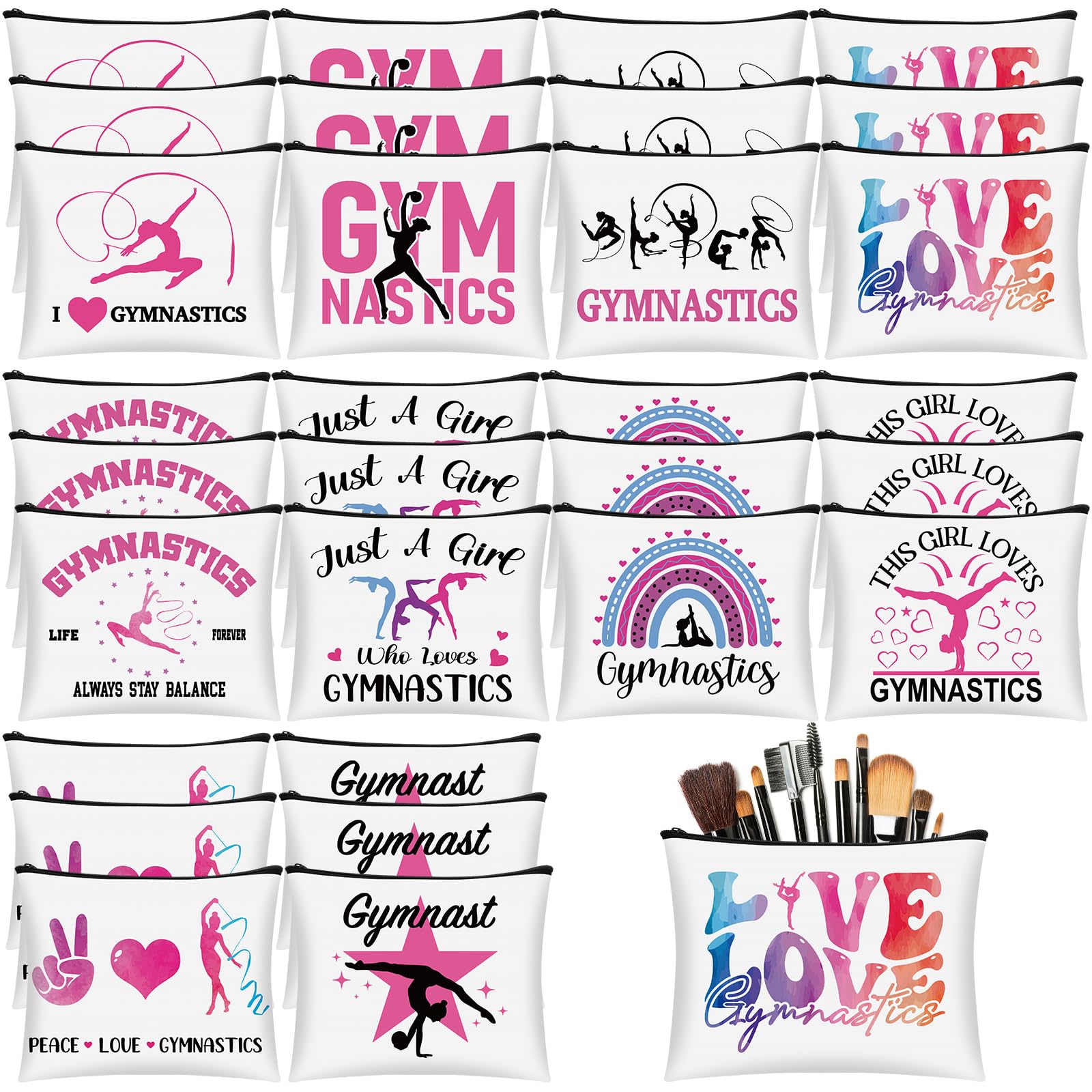 Kacctyen 30 Pcs Gymnastics Makeup Bag Inspirational Gymnastics Lover Gifts for Women Gymnast Cosmetic Bag Gymnast Stuff for Women Girls Coach Friend