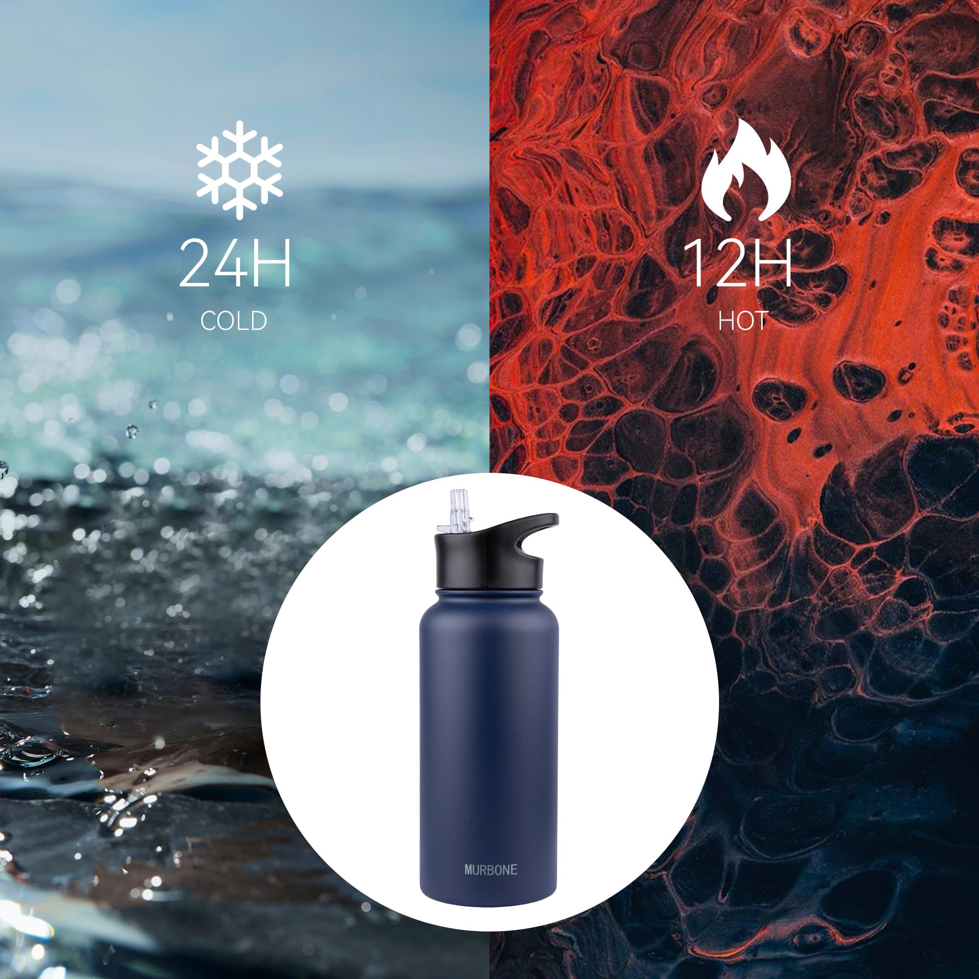 MURBONE Insulated Water Bottle, 1L Stainless Steel Drink Flask with Straw, BPA Free, Leakproof Double Walled Vacuum Bottle - Image 2