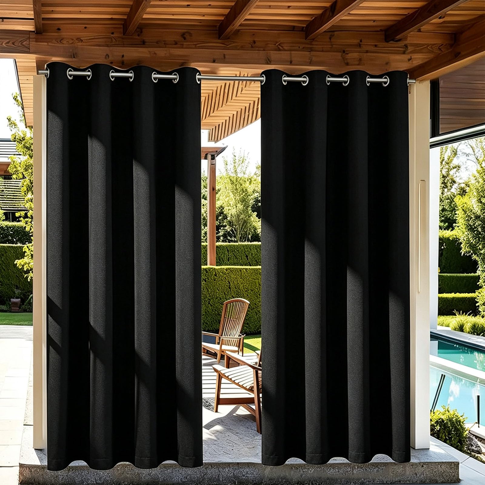 Outdoor Vorhang 160 x 232 cm Wetterfest Wasserdicht Sichtschutz Sonnenschutz Gardinen Garten Winddicht Outdoor Vorhang Wetterfest mit Ösen für Garten Balkon, Schwarz