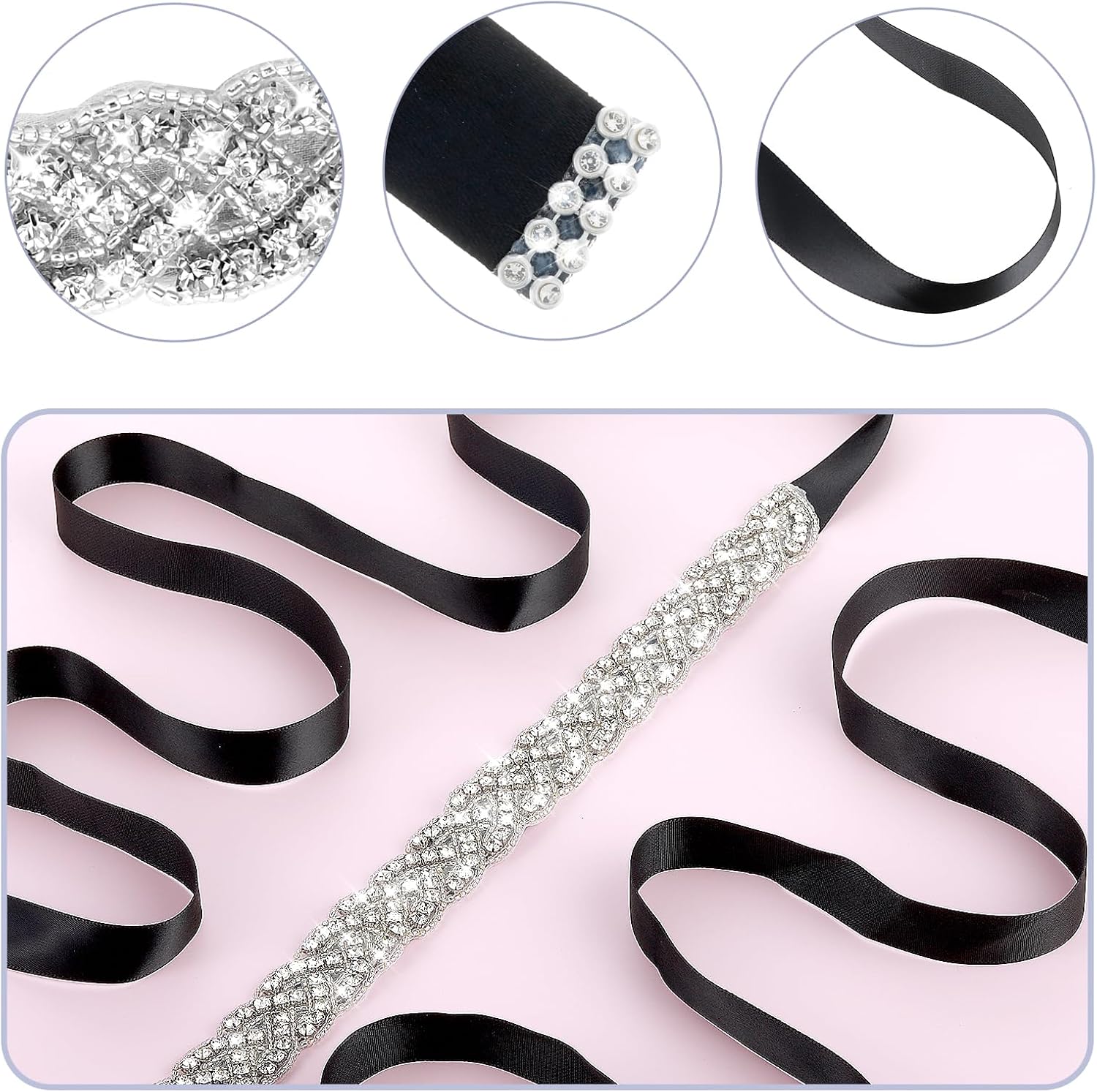 Amaxiu Handcrafted Bridal Rhinestone Wedding Waist Belt for Women, Bling Crystal Belts Glitter Ribbon Belt for Jeans Dress