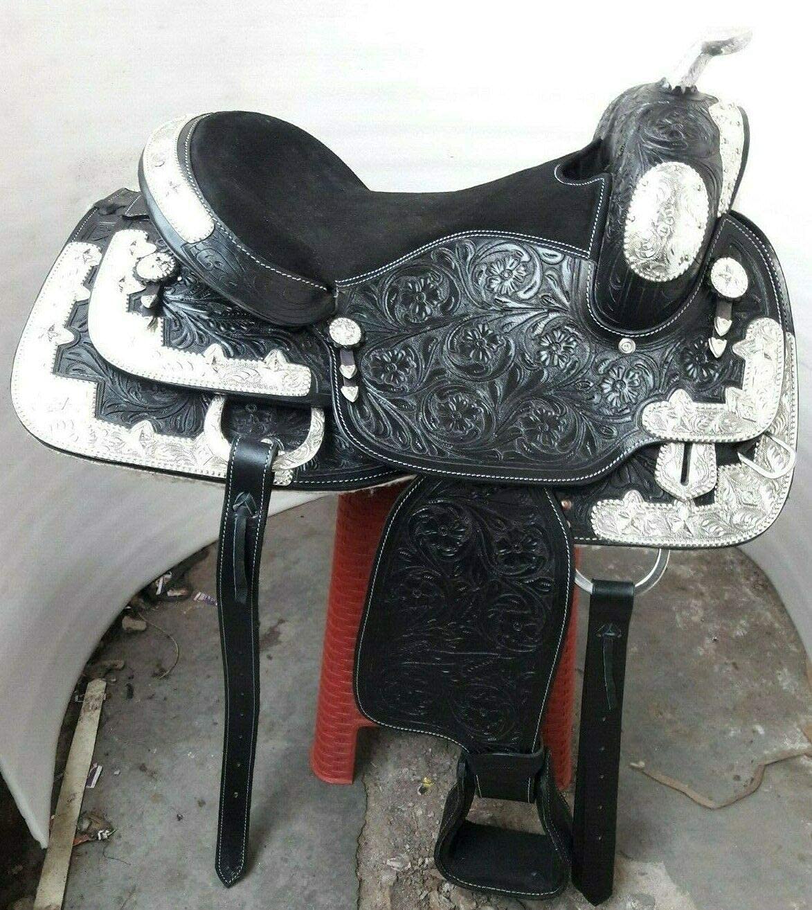 Equestrian Universe Western Sella Fully Show con Silver Corner Canchos & Saddlepad (nero)