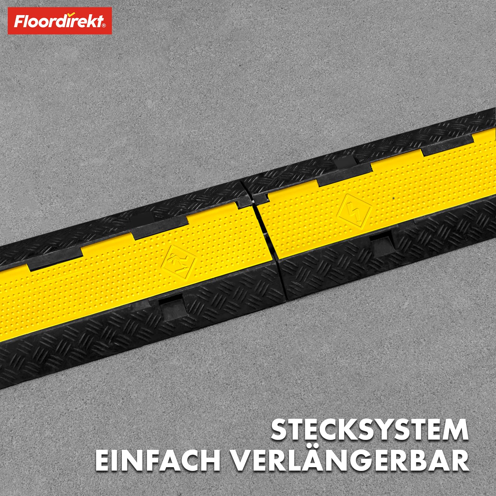 Floordirekt Kabelbrücke Peak - wetterfeste Kabelbrücke überfahrbarer Kabelschutz bis 7,5t für die Baustelle, aus Hartgummi (2 Kanäle, aufklappbar)