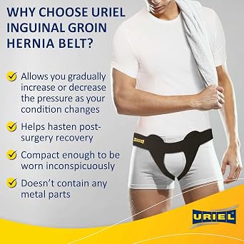 URIEL Double Hernia Belts for Men Built for Daily Wear & Long-Term Use, Ideal for Living with a Hernia, Keeps Hernia in Place, Inguinal Hernia Belt for Men, Size S, Black (3135 Inches)