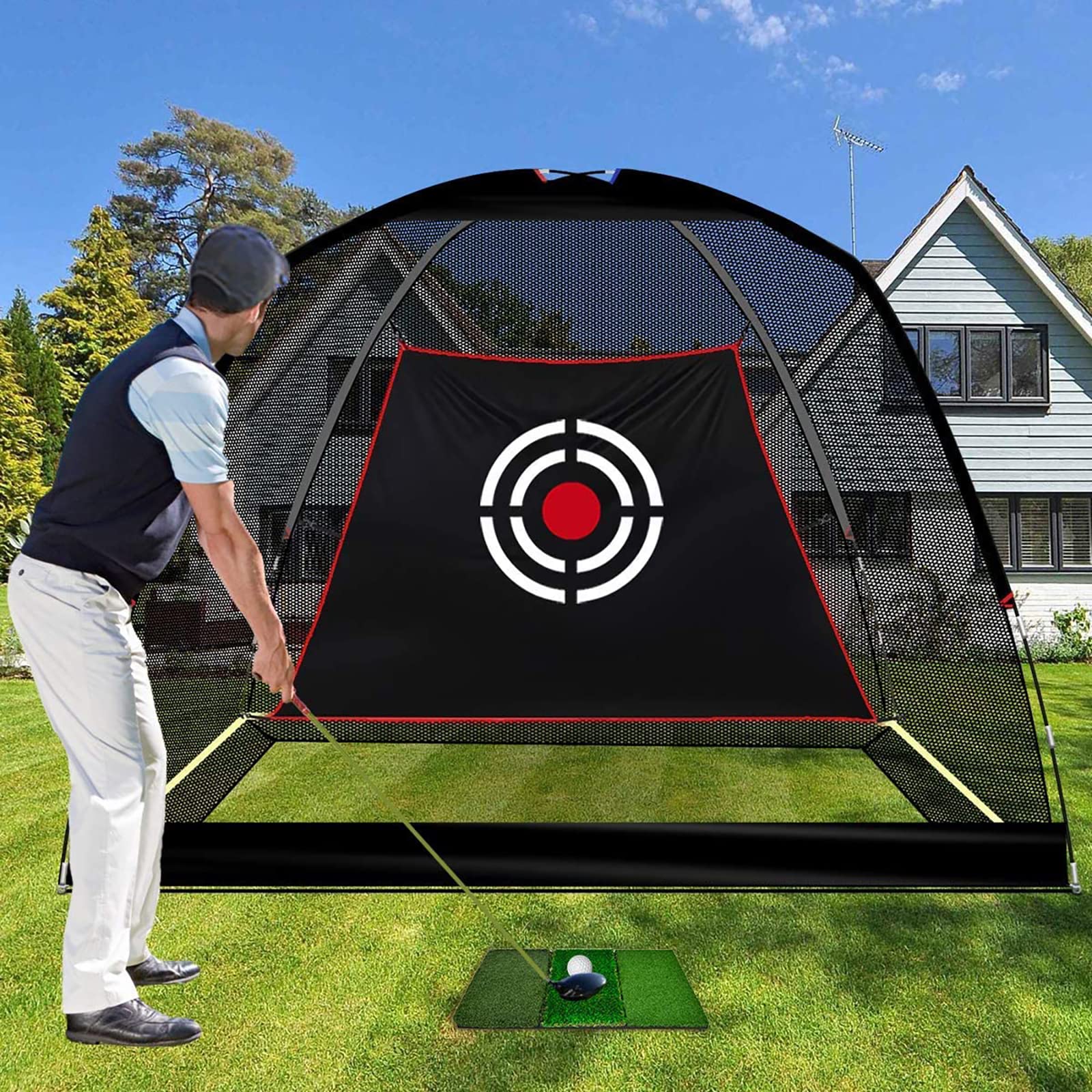 Kapler Golf Übungsnetz 300 x 200 x 180 cm: Großes Golfnetz für Garten & Indoor, Tragbares Schlagnetz mit Glasfaserstangen, Driving & Chipping Training Set