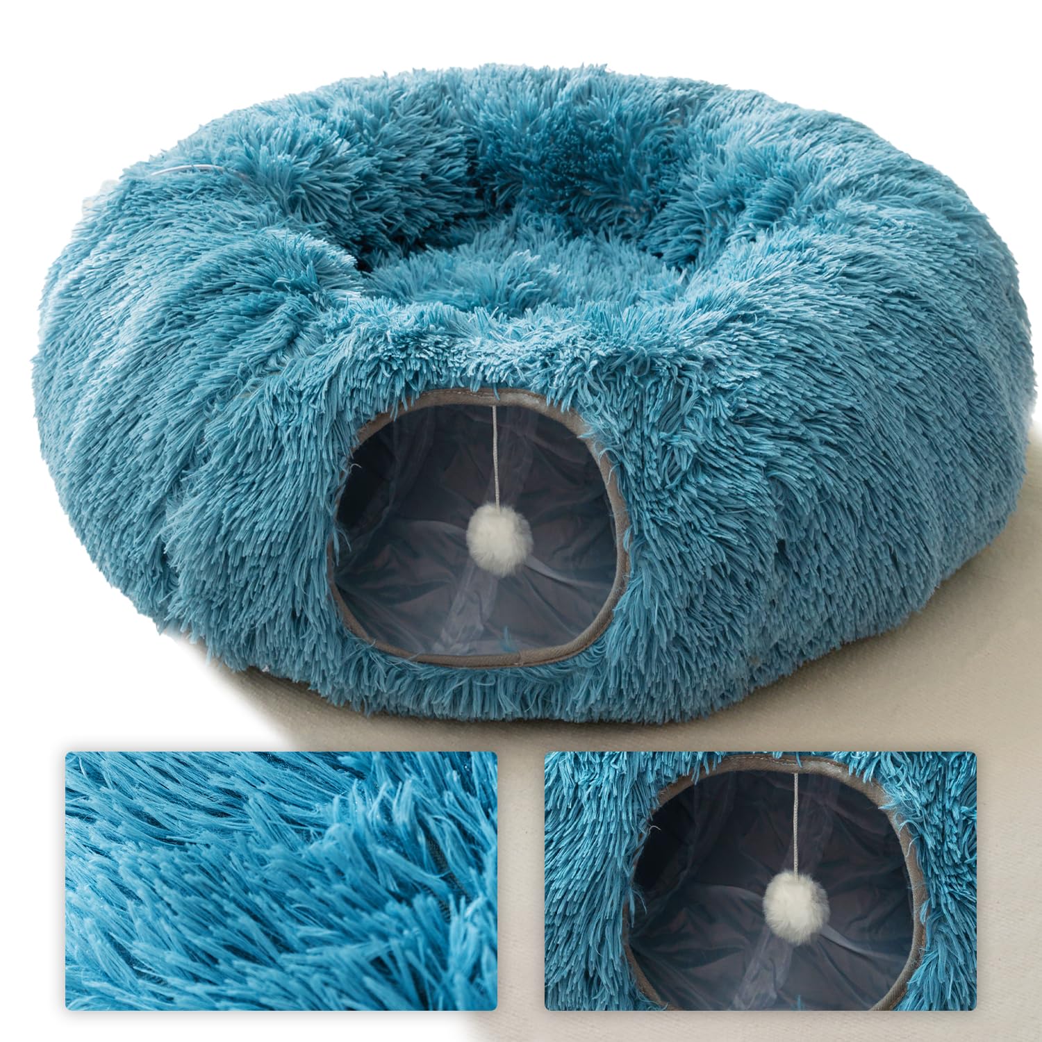 نفق مع سرير شتوي من المخمل للقطط اصدار عام 2022، العاب قطط متعددة الوظائف لداخل المنزل، مناسبة للقطط الصغيرة والمتوسطة والكبيرة من هيبيبت