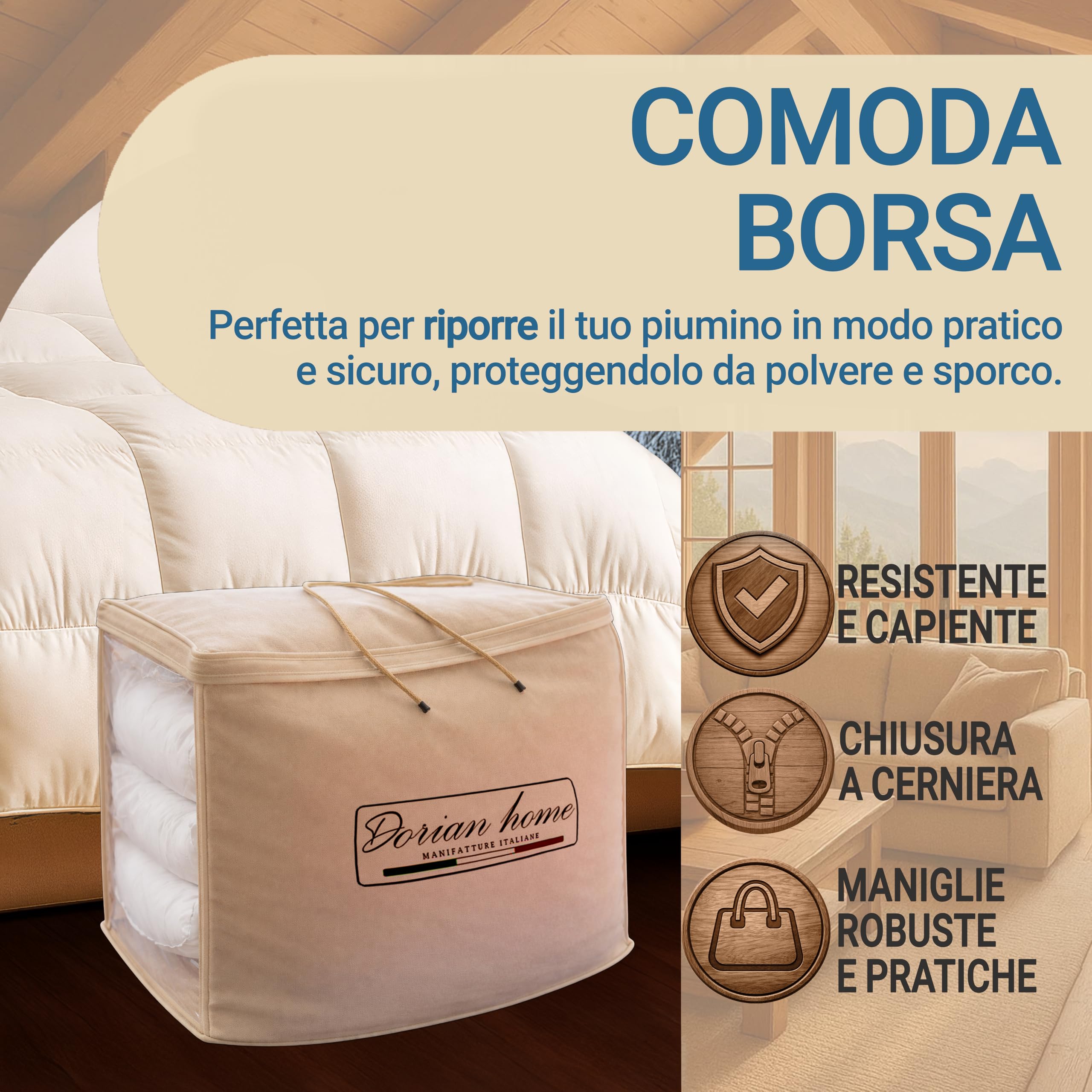 Dorian Home - Piumino Invernale Letto in Vera Piuma d’Oca 360 gr/m², 5 Punti di Calore, Anallergico e Antiacaro, 100% Cotone – Made in Italy (250 x 200 cm, Saint Moritz - 50% Piumino 50% Piumette)