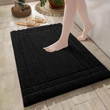 Black Bathroom Rugs, Non-Slip Washable Bath Mat for Bathroom