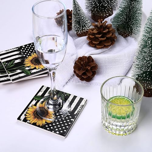 Miniatura 3 de wonlex Posavasos de cerámica absorbentes para bebidas, posavasos de girasol con base de corcho para mesa de café, regalo de inauguración de la casa